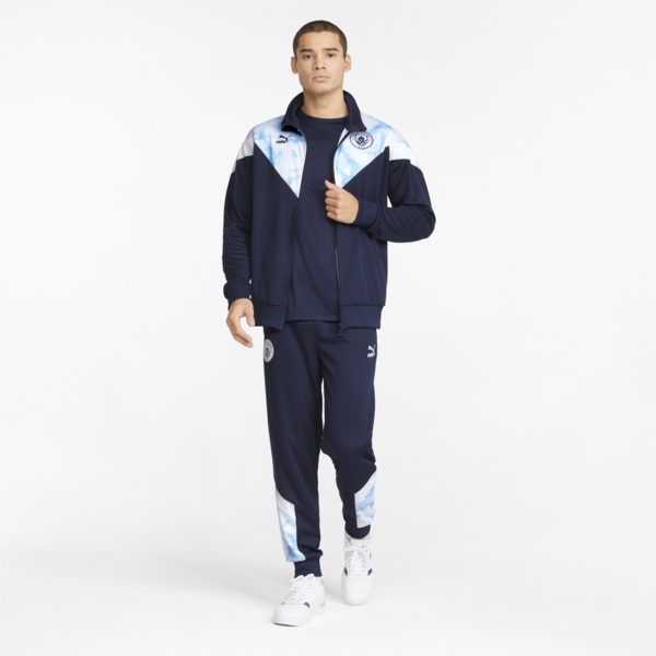 Man City Iconic MCS Men's Football Track Jacket, Peacoat-Puma White, large-ZAF