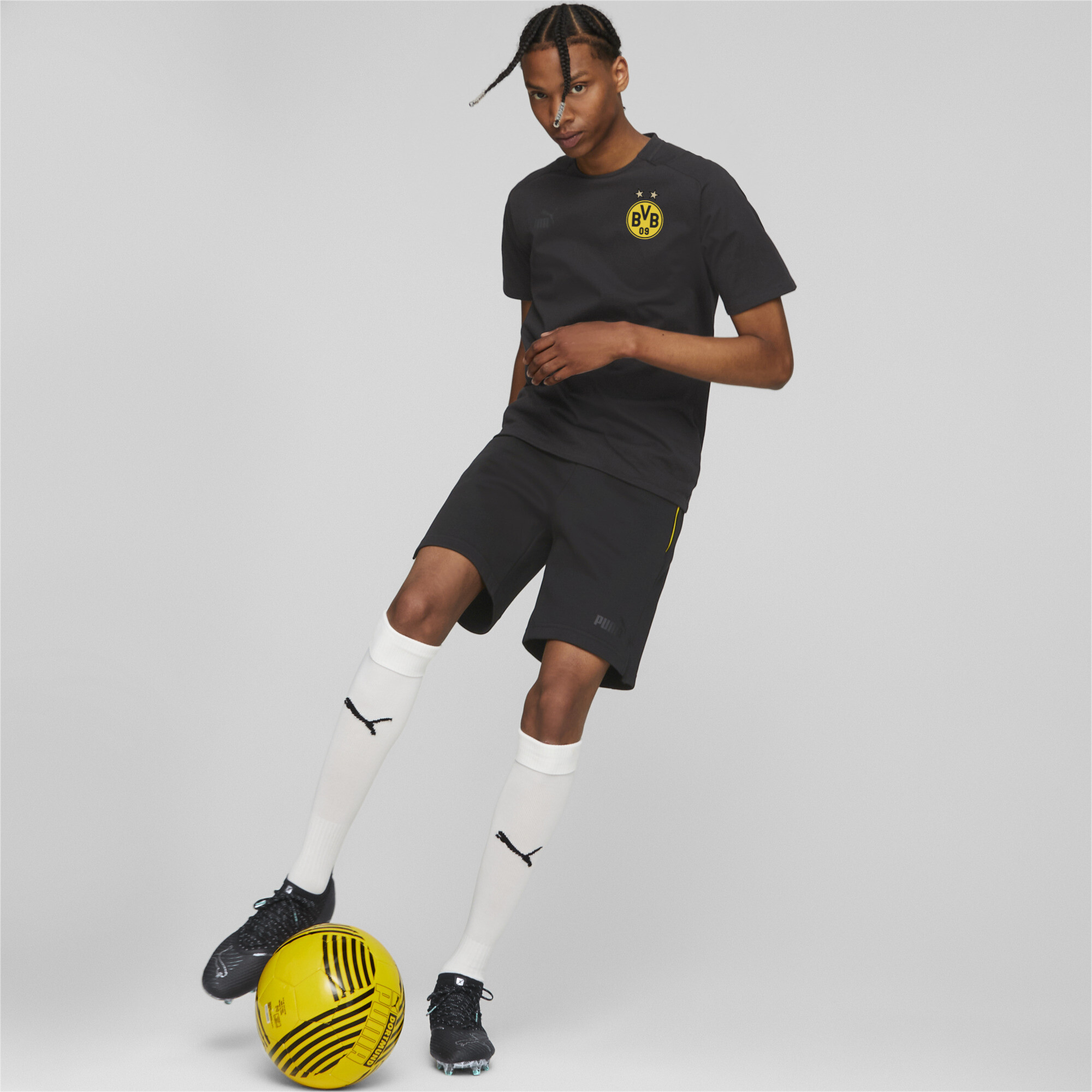 Men's Puma Borussia Dortmund Football Casuals Shorts, Black, Size L, Clothing