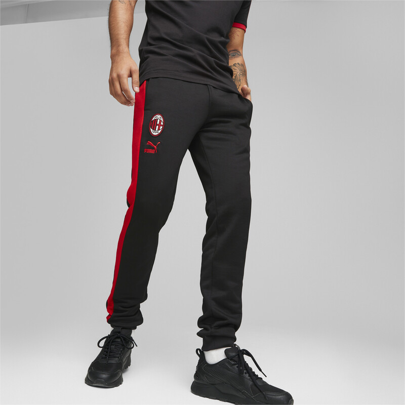 Men's PUMA A.C. Milan FtblHeritage T7 Cotton Pants in Black/Red size L
