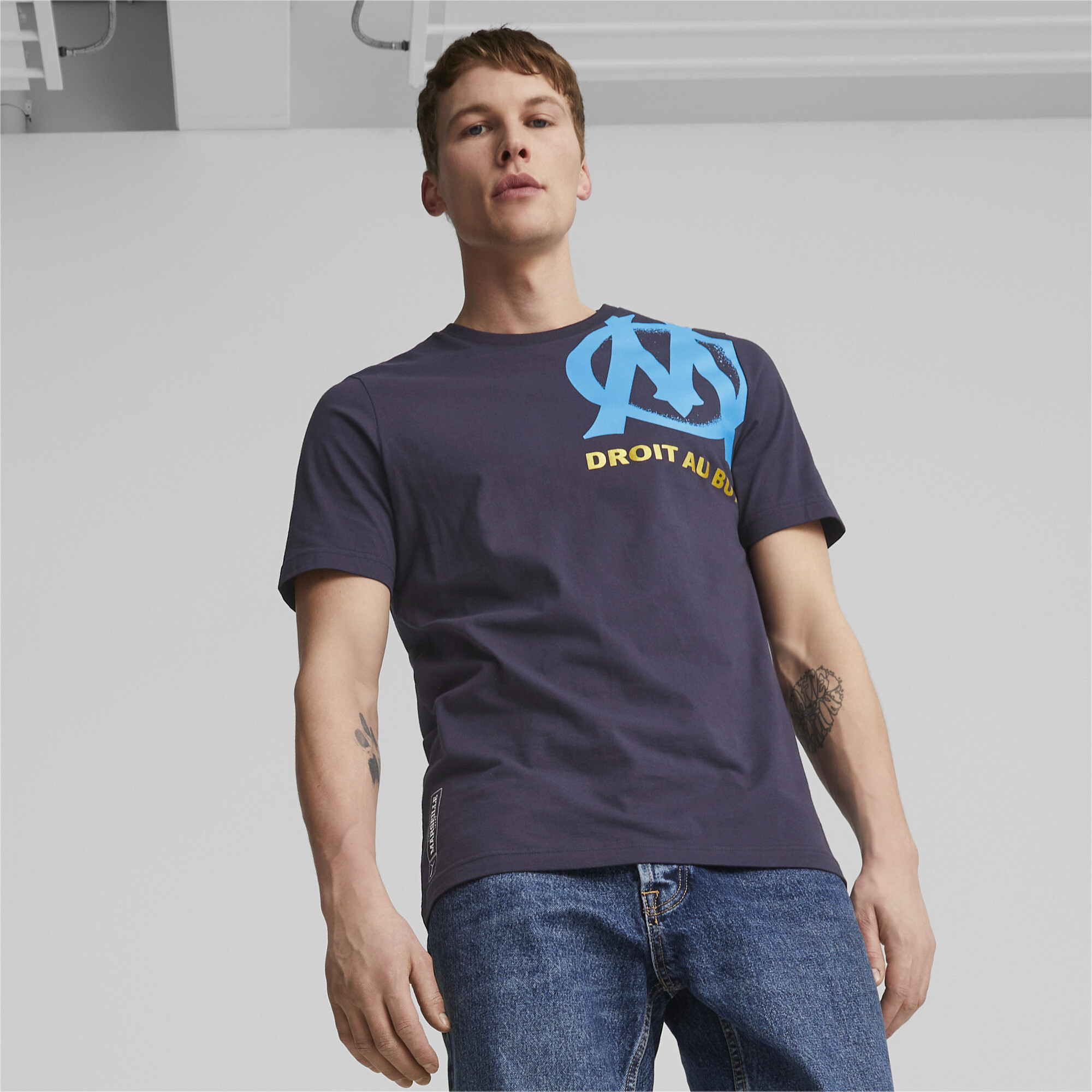 Men's Puma Olympique De Marseille FTBL Legacy T-Shirt, Blue, Size XXL, Clothing