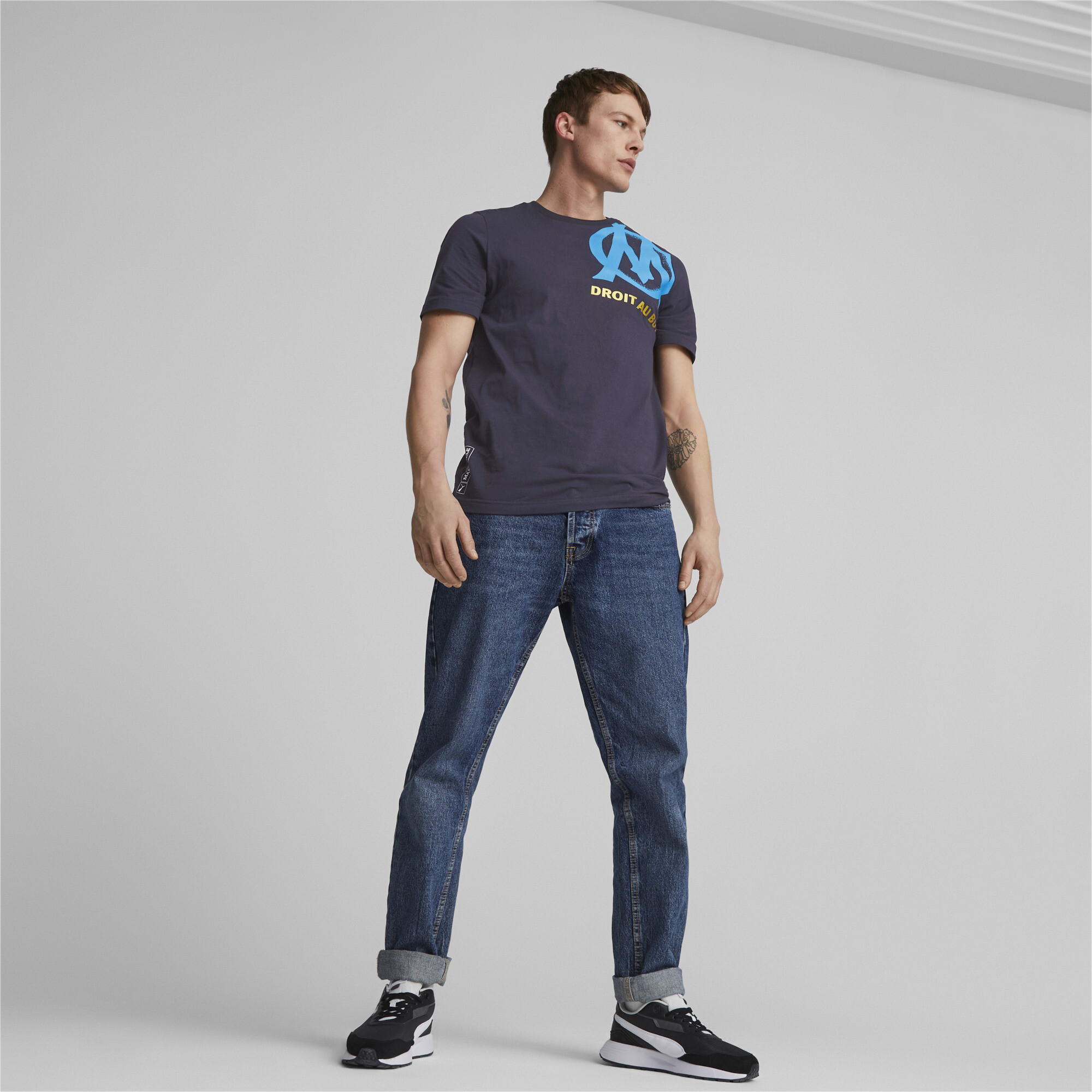 Men's Puma Olympique De Marseille FTBL Legacy T-Shirt, Blue, Size 3XL, Clothing