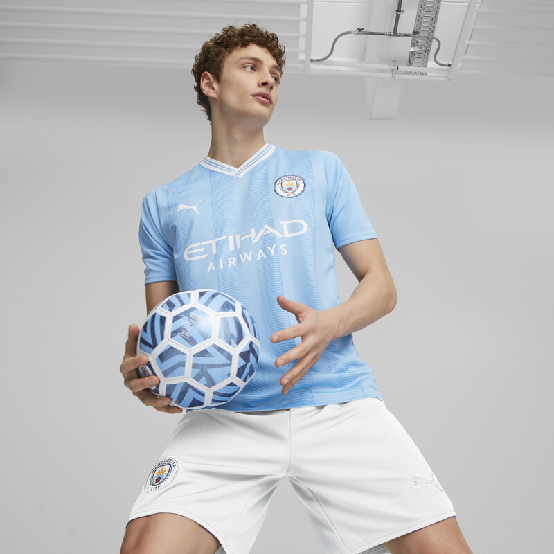 Men's PUMA Manchester City 23/24 Football Replica Home Jersey in White/Black/Blue size L