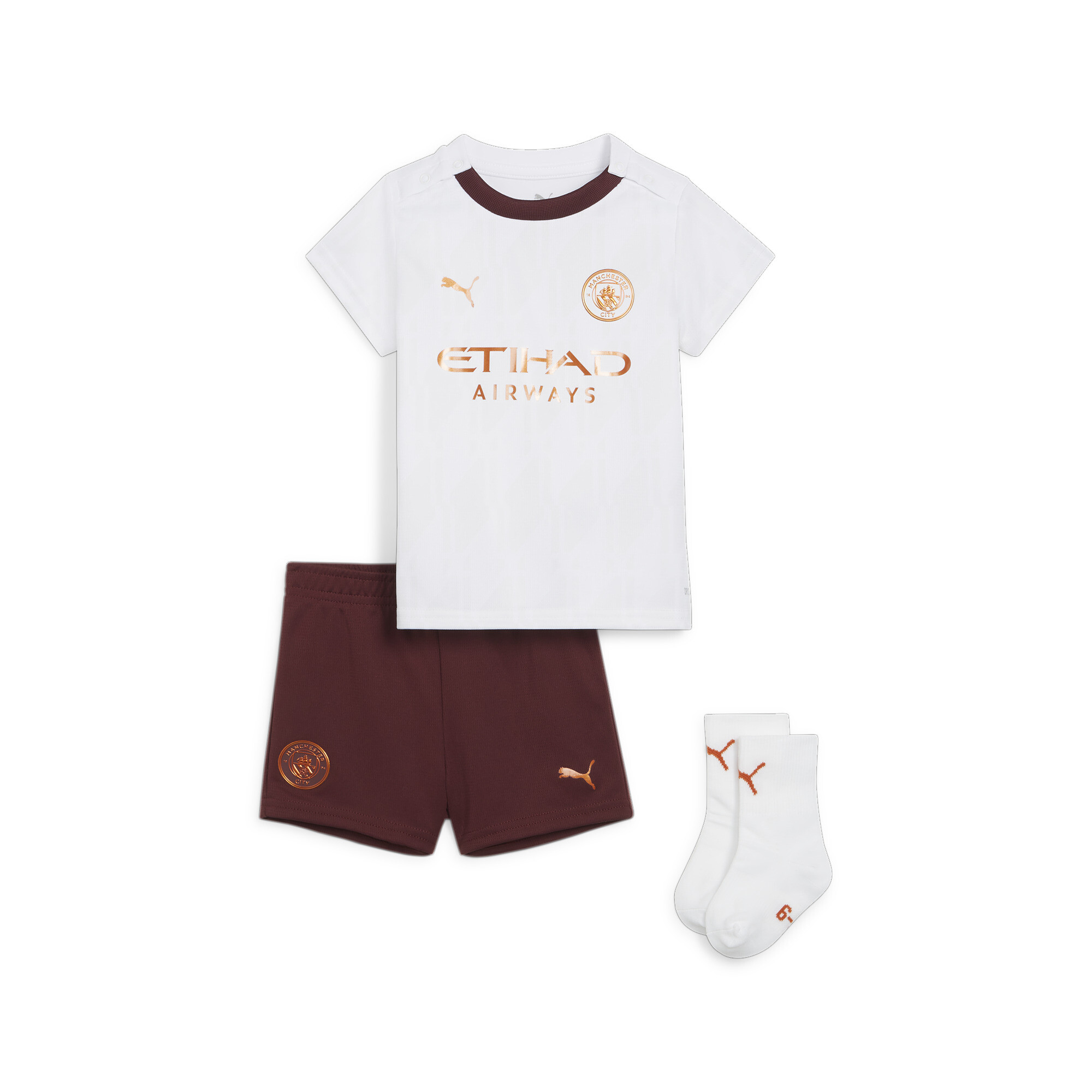 Puma Manchester City 23/24 Away Toddlers' Babykit, White, Size 4-6M, Clothing