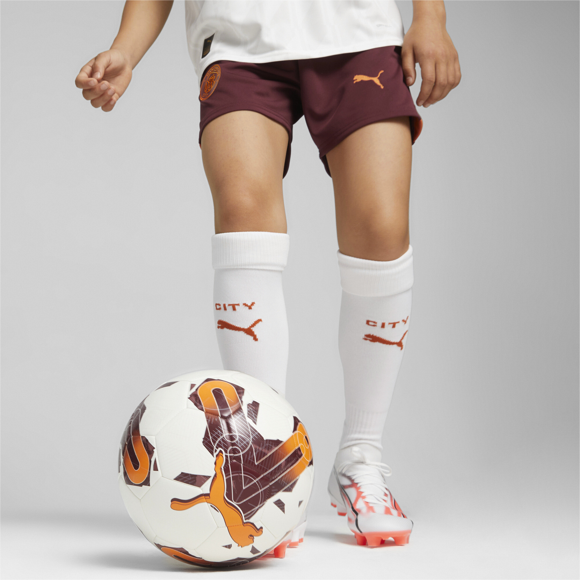 Puma Manchester City Fußballshorts Teenager Für Für Kinder | Mit Color Blocking | Aubergine/Cayenne Pepper | Größe: 15-1...