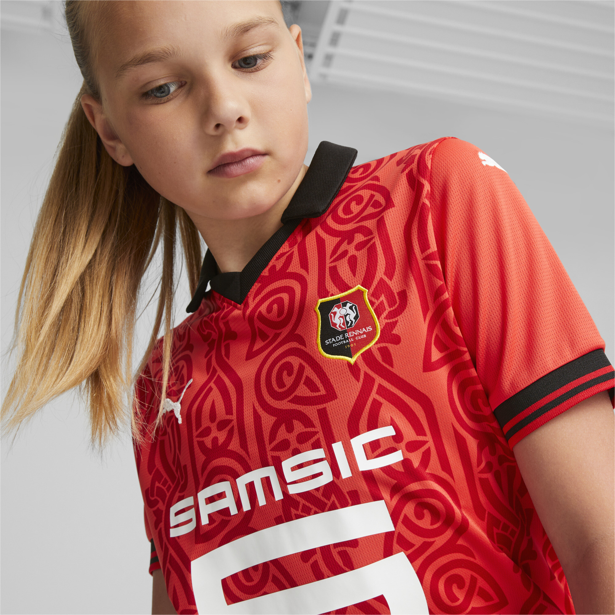 Puma Stade Rennais F.C. 23/24 Home Jersey Youth, Red, Size 7-8Y, Clothing