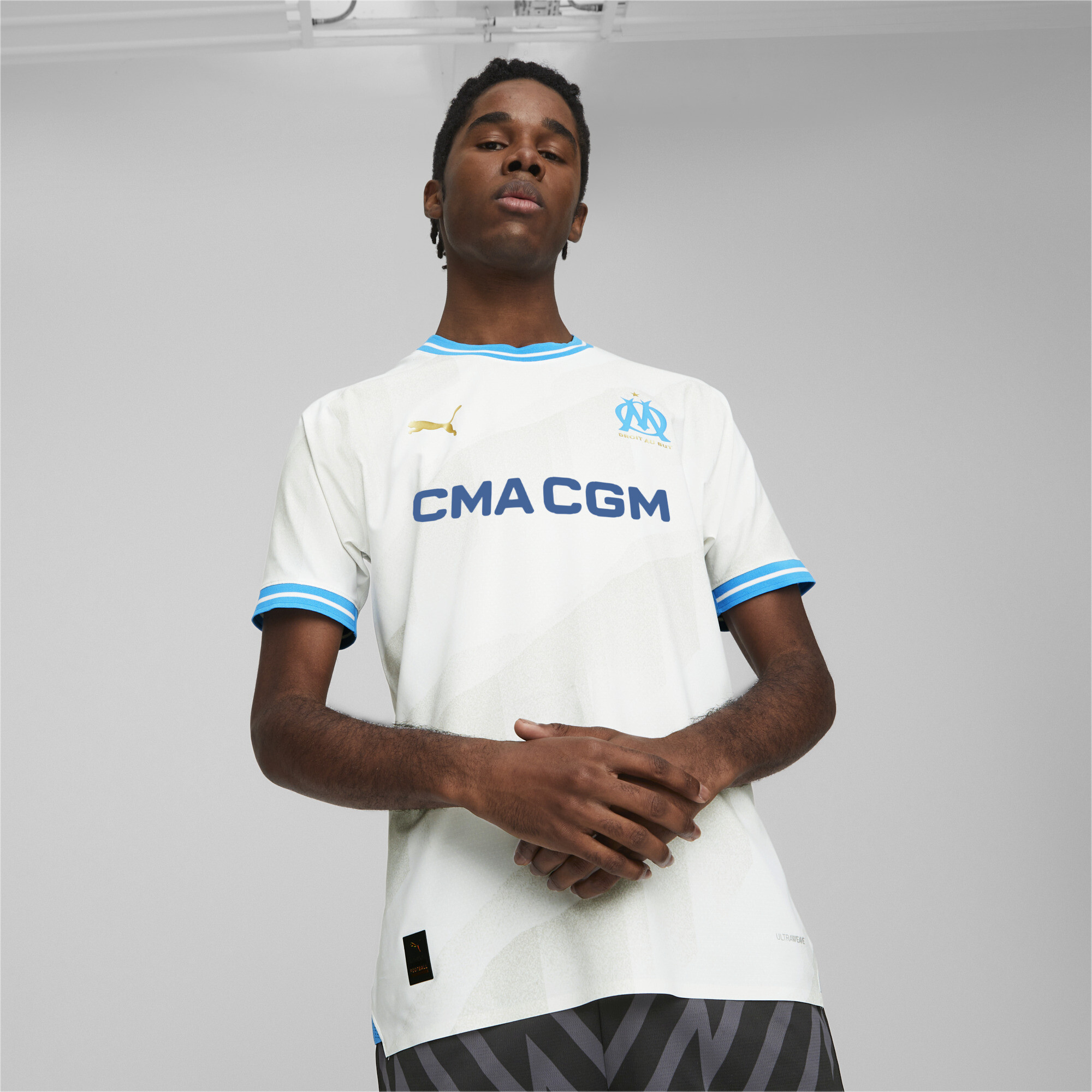 Puma Olympique de Marseille 23/24 Authentisches Heimtrikot Herren | Mit Plain | White/Azure | Größe: XXL