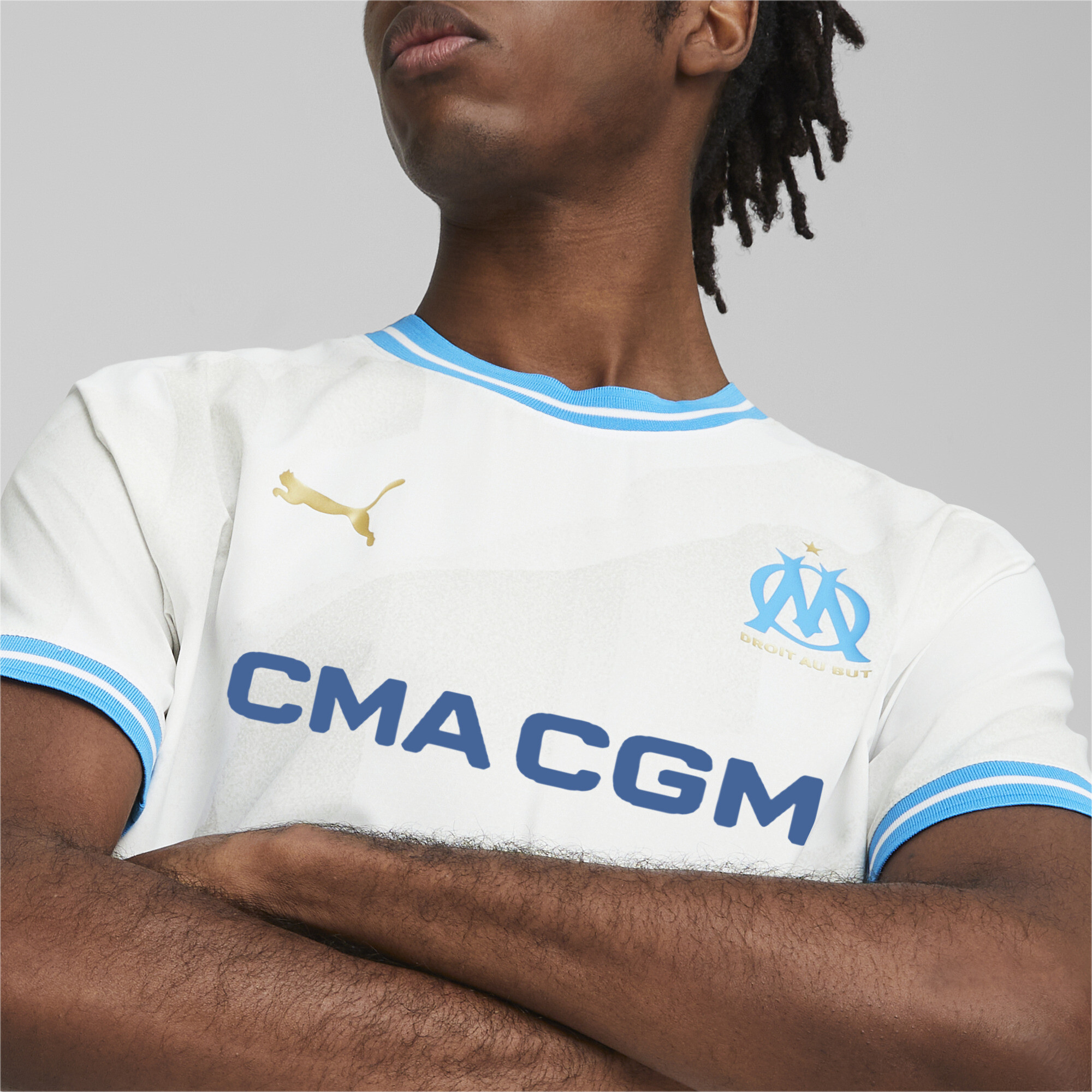 Men's Puma Olympique De Marseille 23/24 Home Authentic Jersey, White, Size XS, Clothing