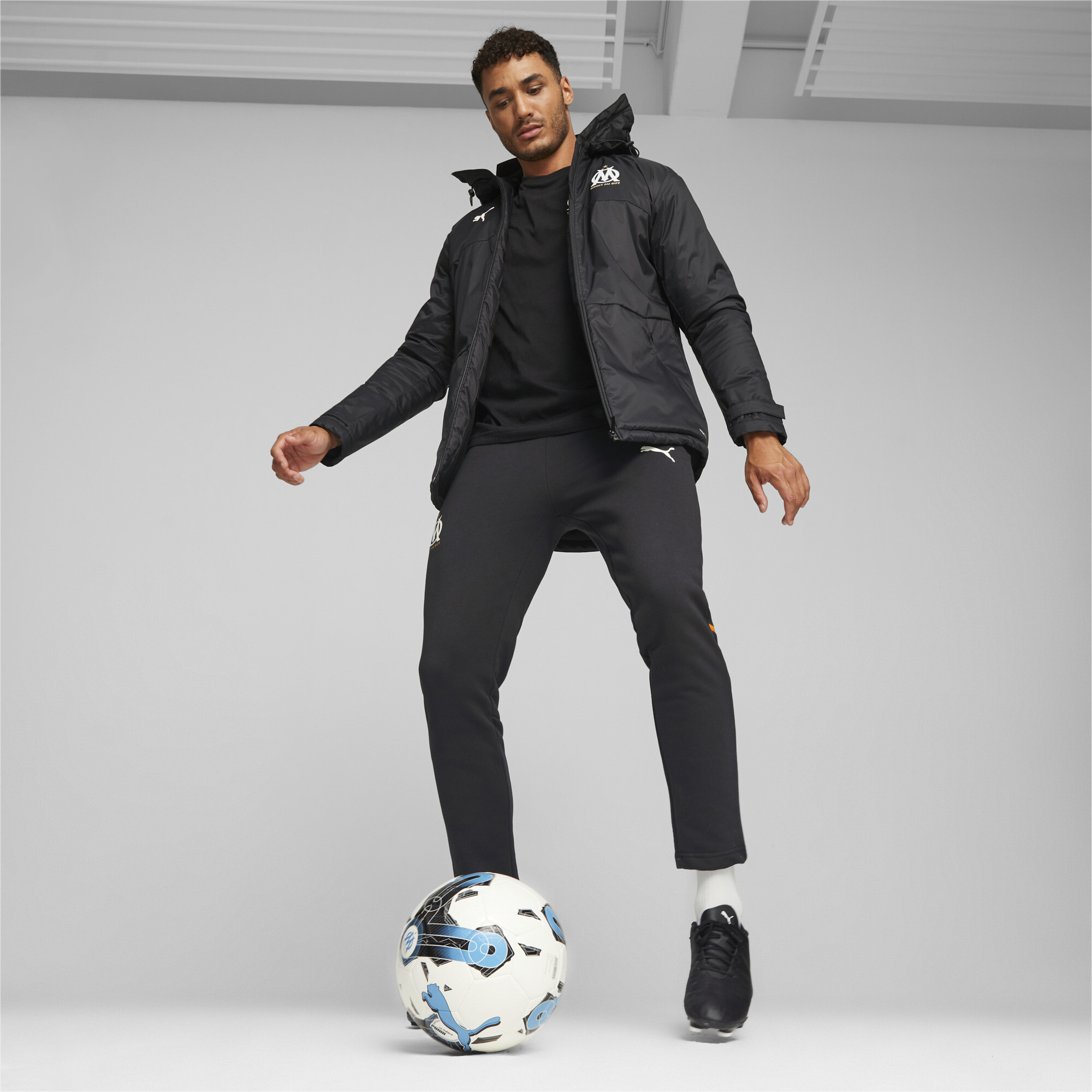 Men's Puma Olympique De Marseille Football Winter Jacket, Black, Size XL, Clothing