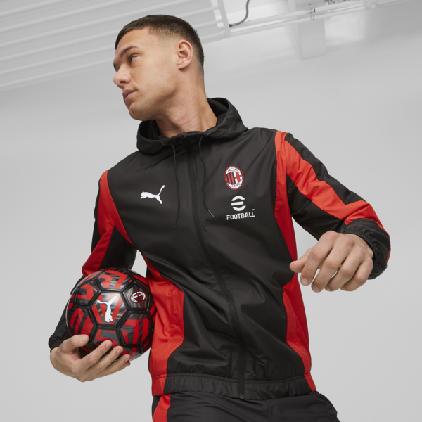 AC Milan Men's Pre-match Jacket, PUMA Black-For All Time Red, large-ZAF