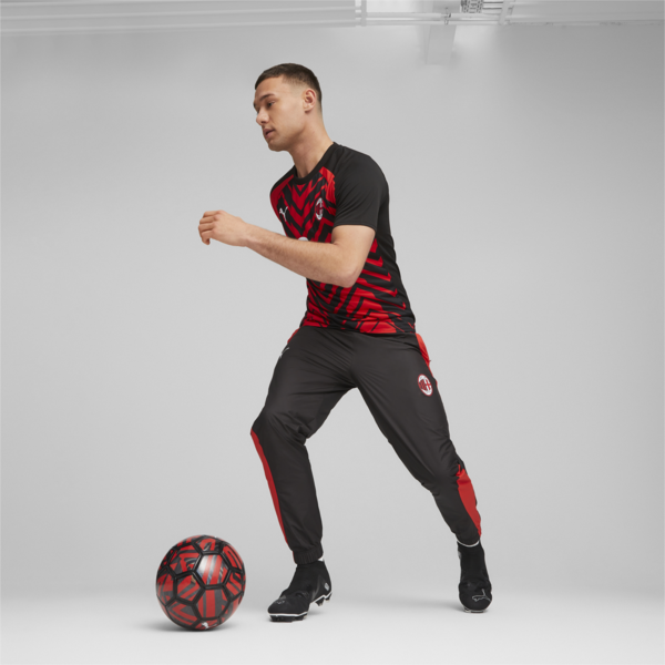 Pantalones de fútbol prematch del AC Milan, PUMA Black-For All Time Red, large-ARG