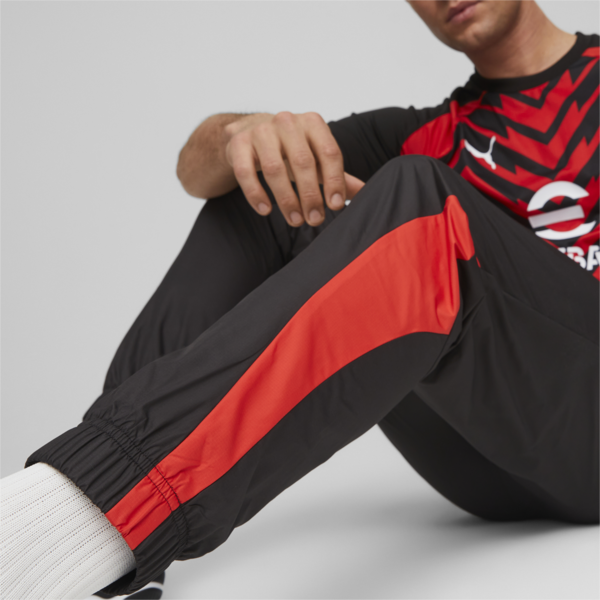 Pantalones de fútbol prematch del AC Milan, PUMA Black-For All Time Red, large-ARG