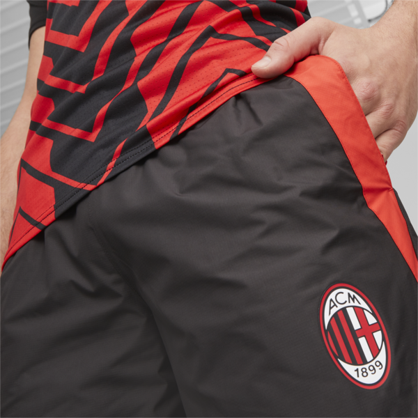 Pantalones de fútbol prematch del AC Milan, PUMA Black-For All Time Red, large-ARG