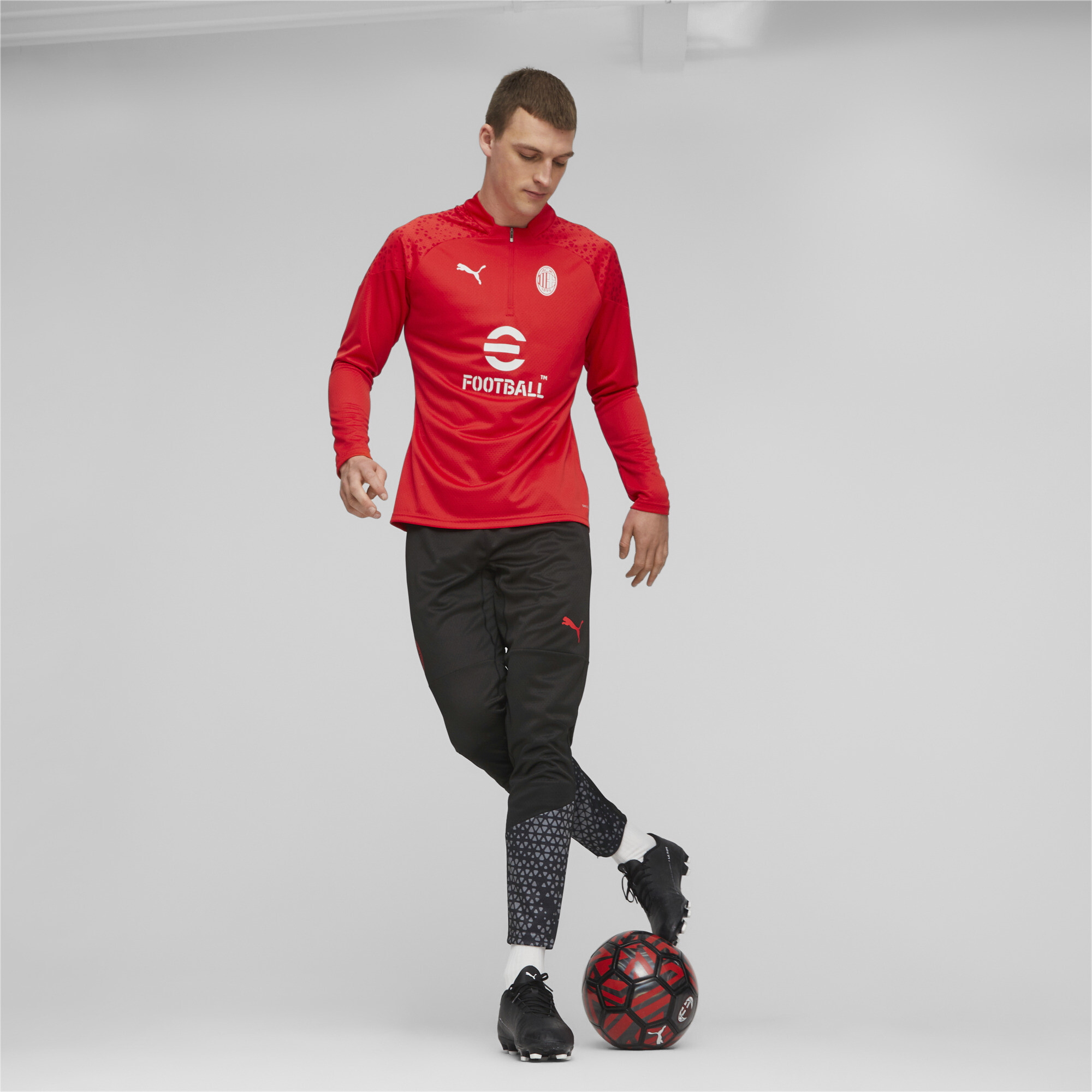 Men's Puma AC Milan Football Training Quarter-zip Top, Red Top, Size 3XL Top, Clothing