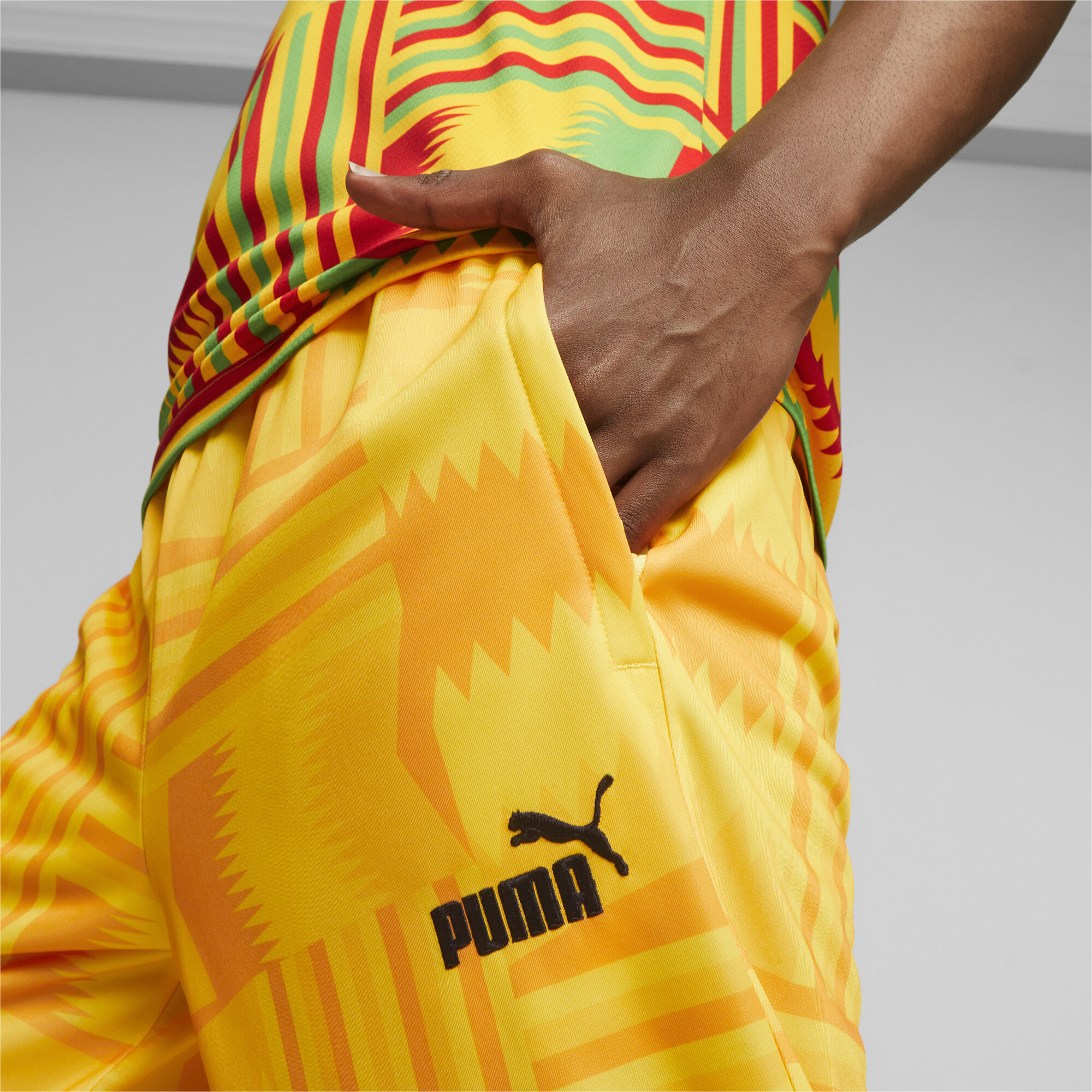 Men's PUMA Ghana FtblCulture Track Pants In Yellow, Size 2XL