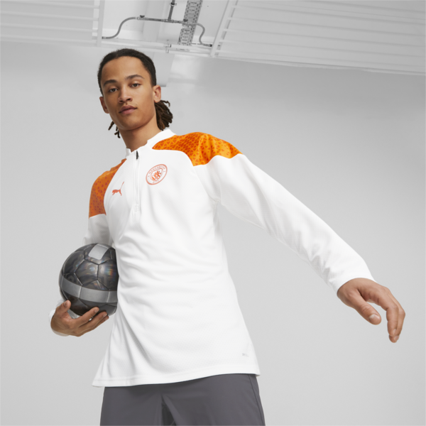 Buzo Manchester City de training de fútbol con cierre de un cuarto, PUMA White-Orange Popsicle, large-ARG