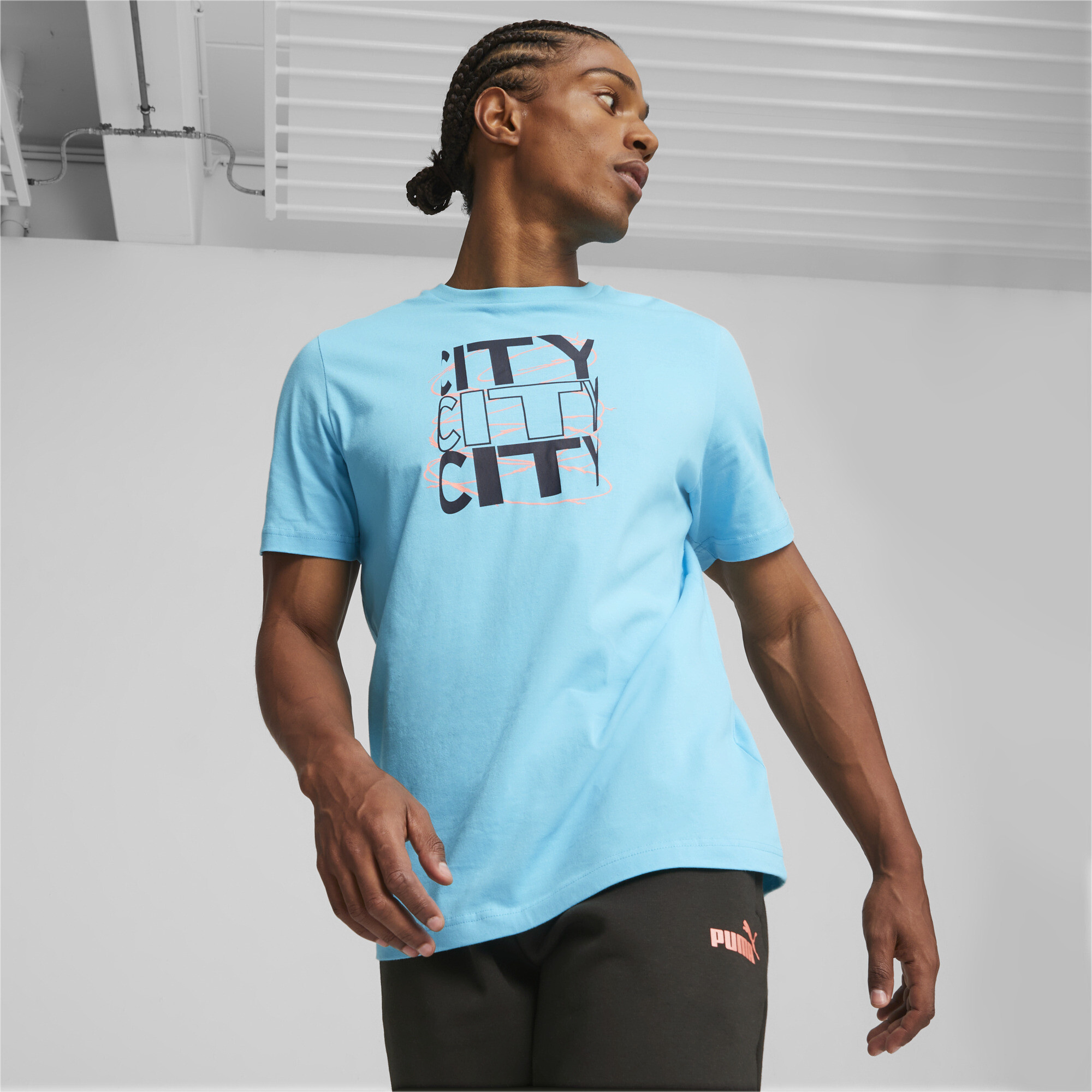 Men's PUMA Manchester City FtblCore Graphic T-Shirt In Blue, Size XS