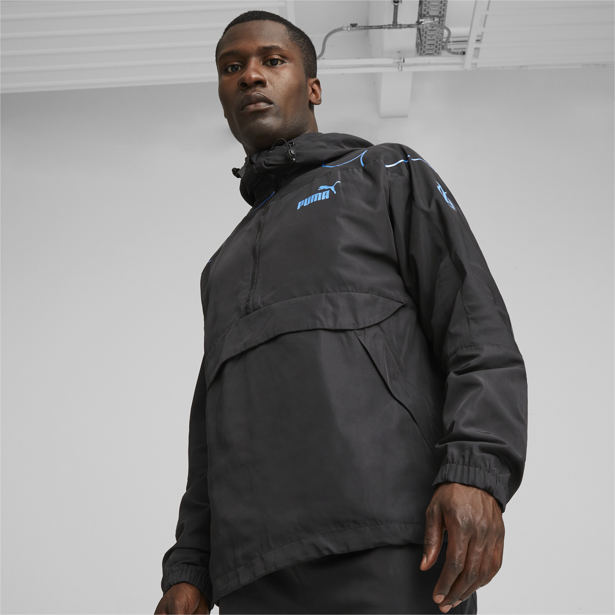 Men's Puma Olympique De Marseille Ftbl Statement Hooded Jacket, Black, Size L, Clothing