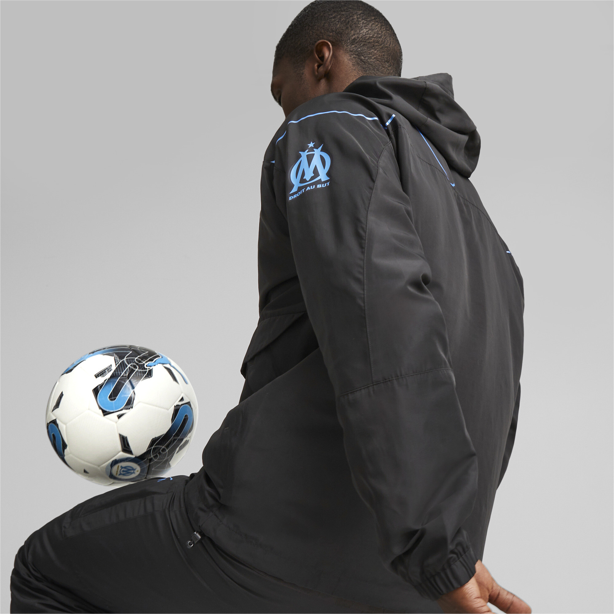 Men's Puma Olympique De Marseille Ftbl Statement Hooded Jacket, Black, Size XXL, Clothing