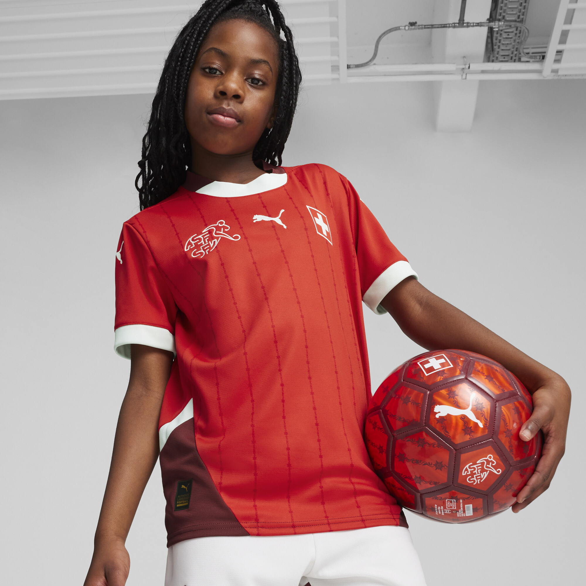 Puma Schweiz 2024 Fußball Heimtrikot Teenager Für Für Kinder | Mit Other Pattern | Red/Regal Red | Größe: 15-16Y