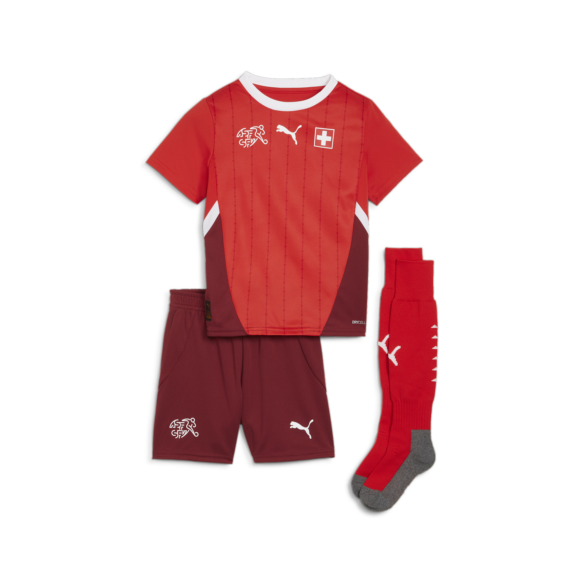 Puma Switzerland Football 2024 Home Mini Kit, Red, Size 3-4Y, Clothing