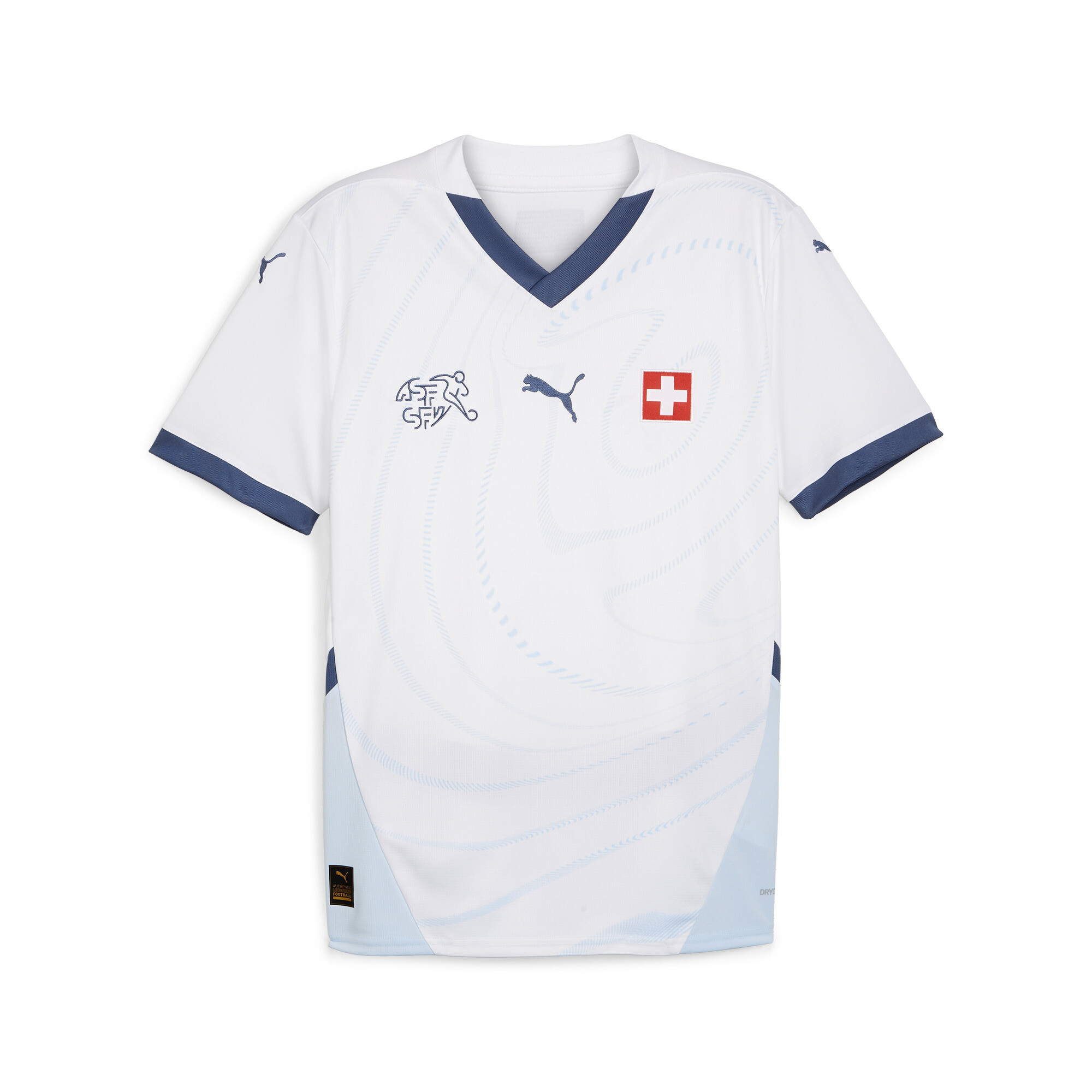 Puma Schweiz 2024 Fußball Auswärtstrikot Herren | Mit Other Pattern | White/Icy Blue | Größe: L