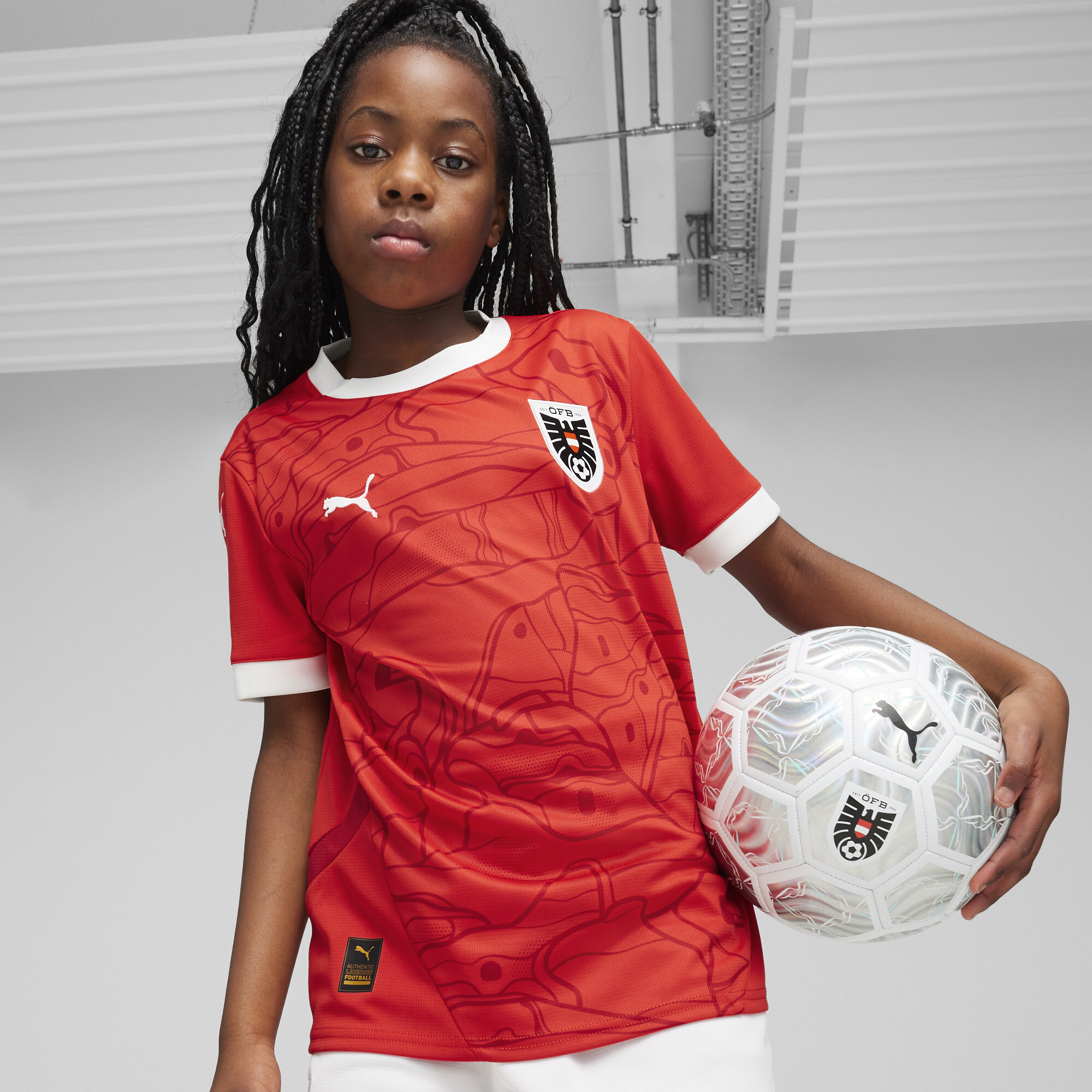 Puma Österreich 2024 Fußball Heimtrikot Teenager Für Für Kinder | Mit Other Pattern | Red/Chili Pepper | Größe: 7-8Y