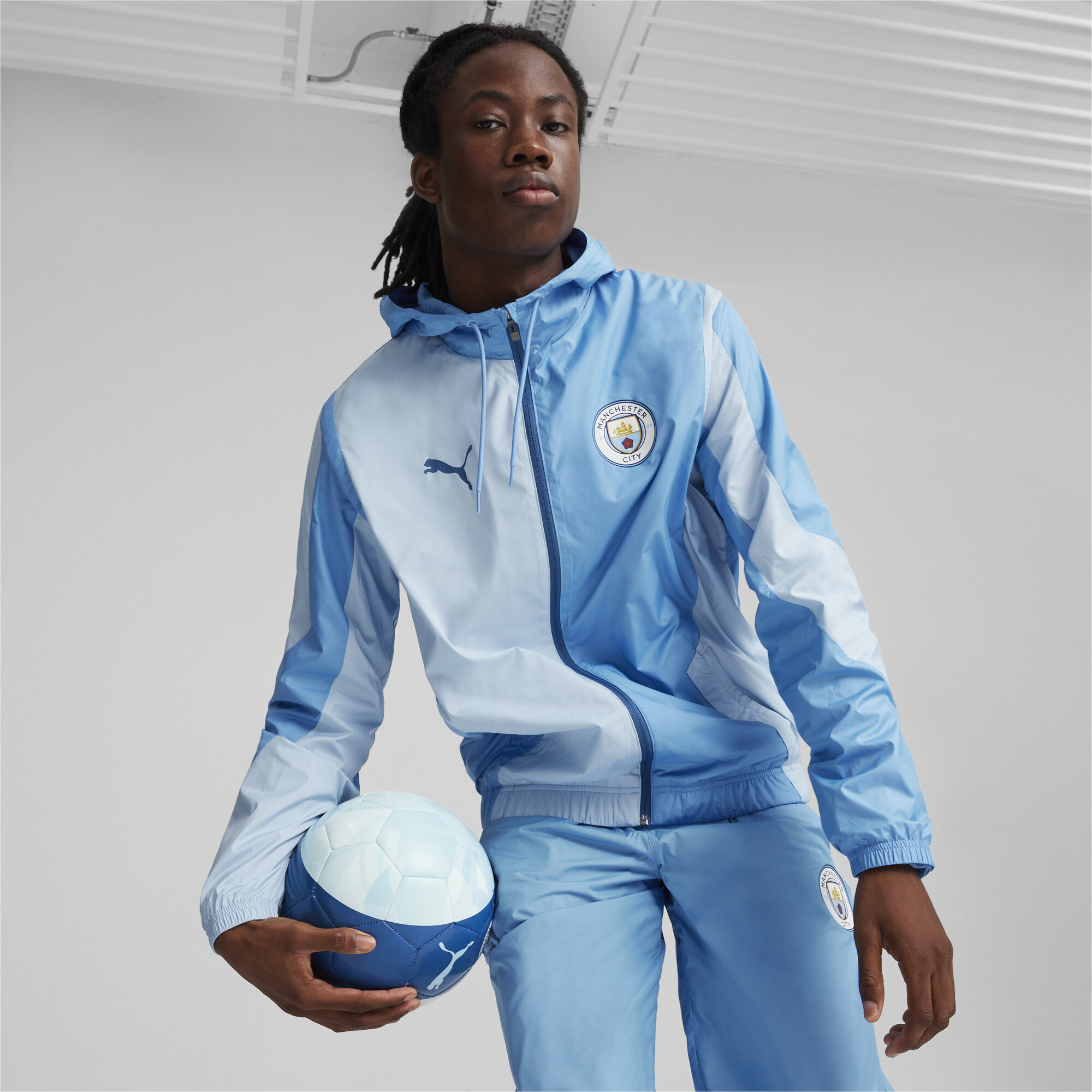 Men's Puma Manchester City Pre-match Jacket, Blue, Size M, Clothing