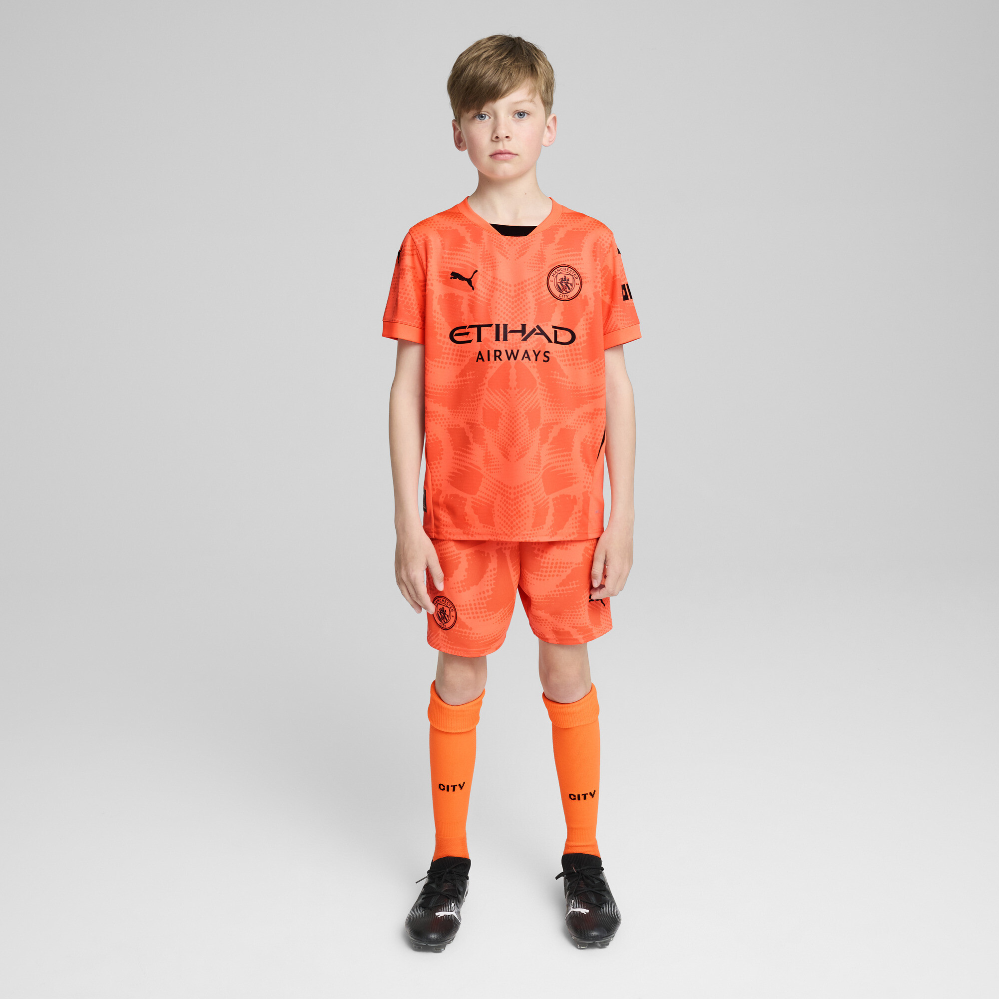 Puma Manchester City 24/25 Goalkeeper Short Sleeve Jersey Youth, Orange, Size 7-8Y, Clothing