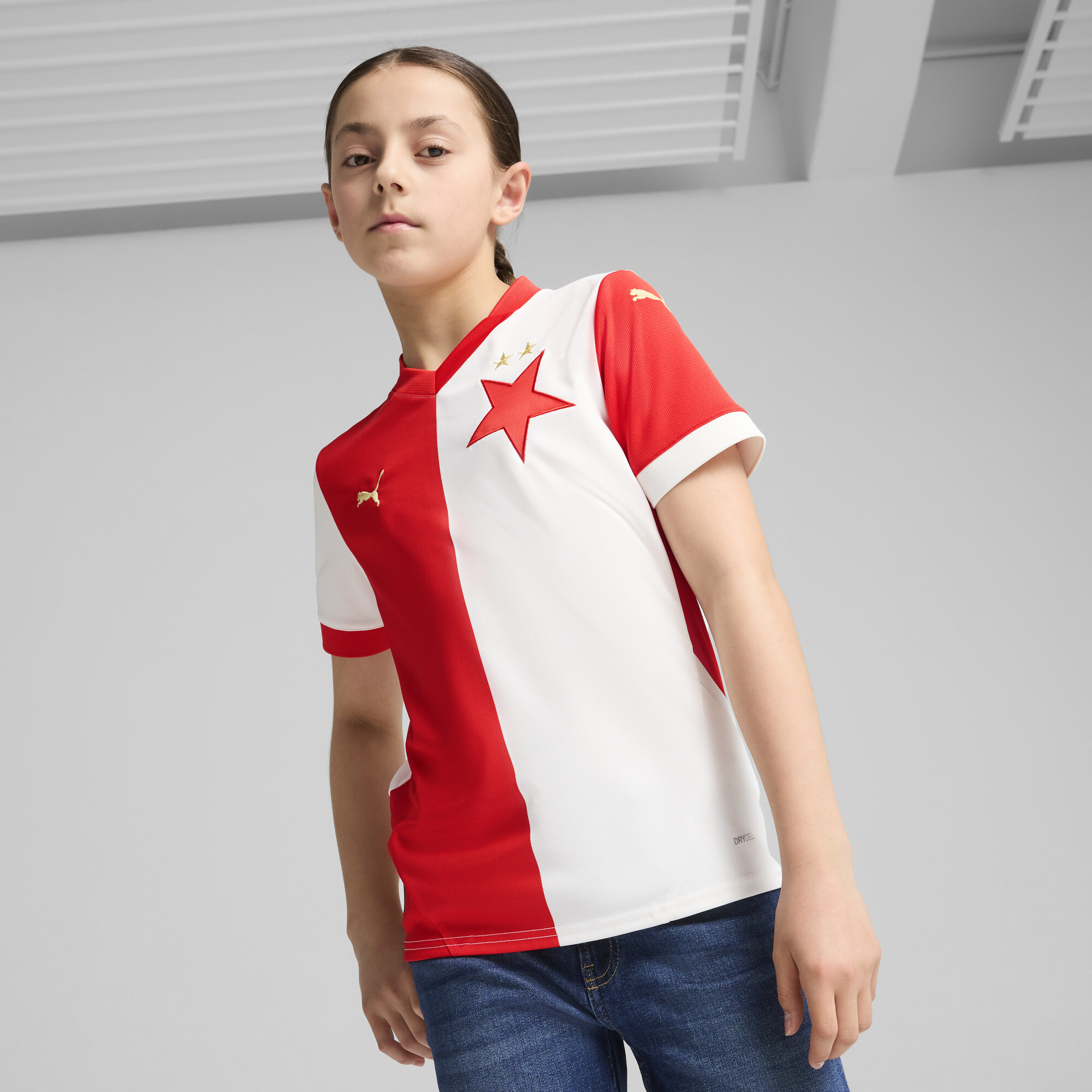 Puma SK Slavia Praha 24/25 Heimtrikot Teenager Für Für Kinder | Mit Color Blocking | White/Red | Größe: 13-14Y