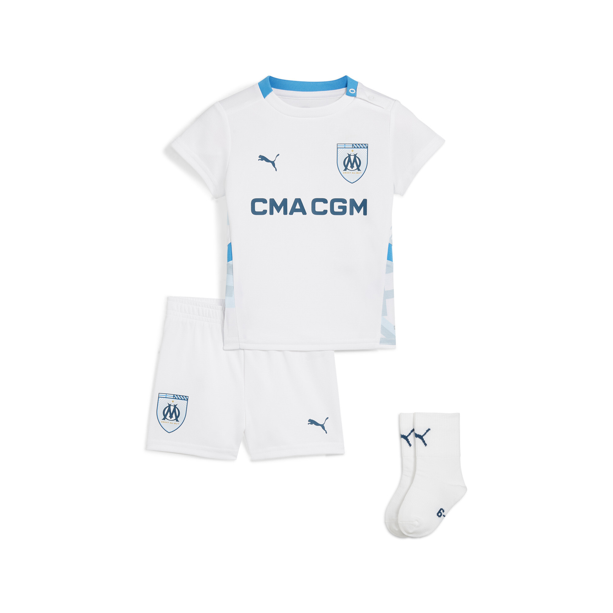 Puma Olympique de Marseille 24/25 Heimtrikot Mini-Kit Babys Für Für Kinder | Mit Print | White/Azure | Größe: 4-6M