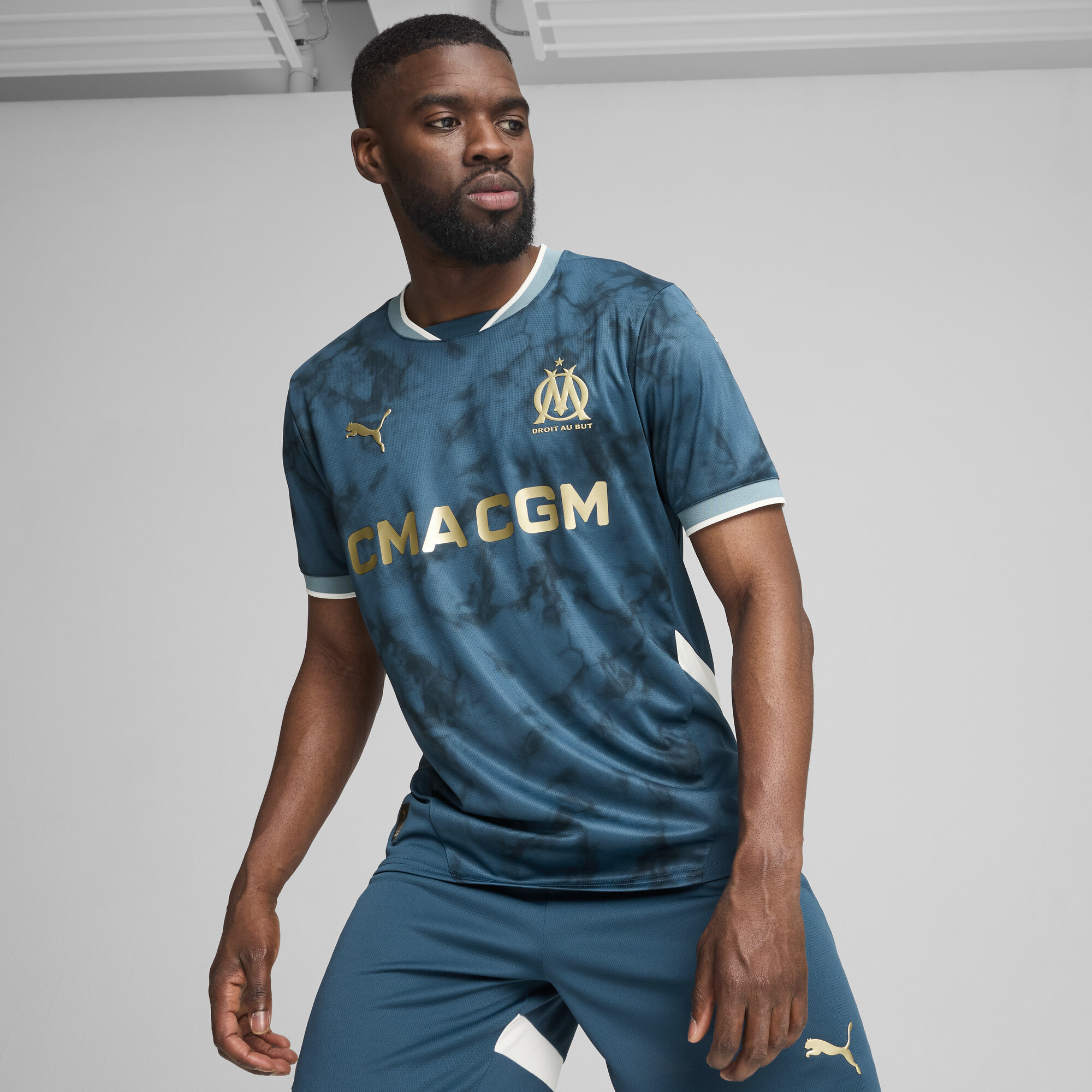 Puma Olympique de Marseille 24/25 Auswärtstrikot Herren | Mit Print | Ocean Tropic/Bold Blue | Größe: XL