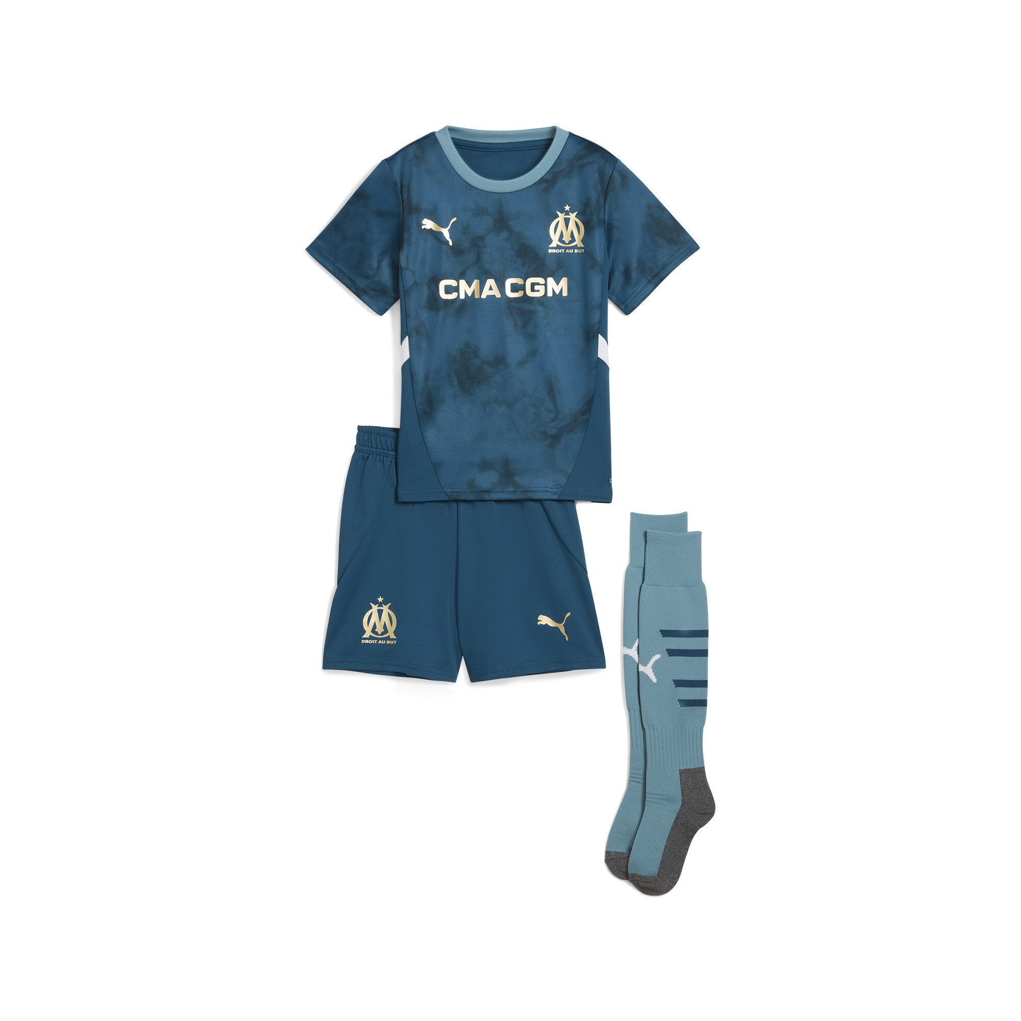 Puma Olympique de Marseille 24/25 Auswärtstrikot Mini-Kit Kinder | Mit Print | Ocean Tropic/Bold Blue | Größe: 3-4Y