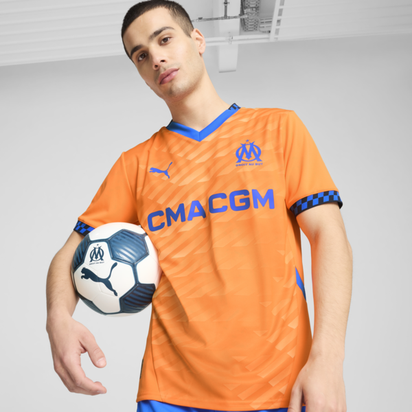 Olympique de Marseille 24/25 Third Jersey Men, Fluro Orange Pes-Cayenne Pepper-Racing Blue, large-MEX
