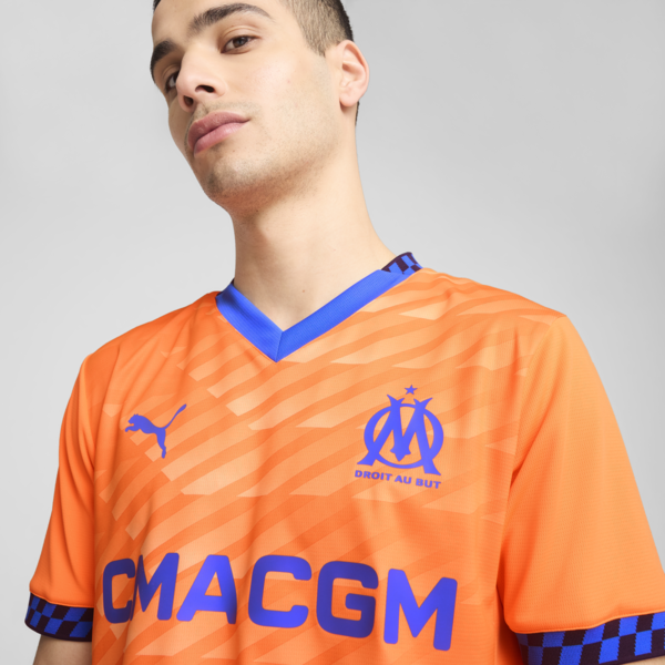 Olympique de Marseille 24/25 Third Jersey Men, Fluro Orange Pes-Cayenne Pepper-Racing Blue, large-MEX
