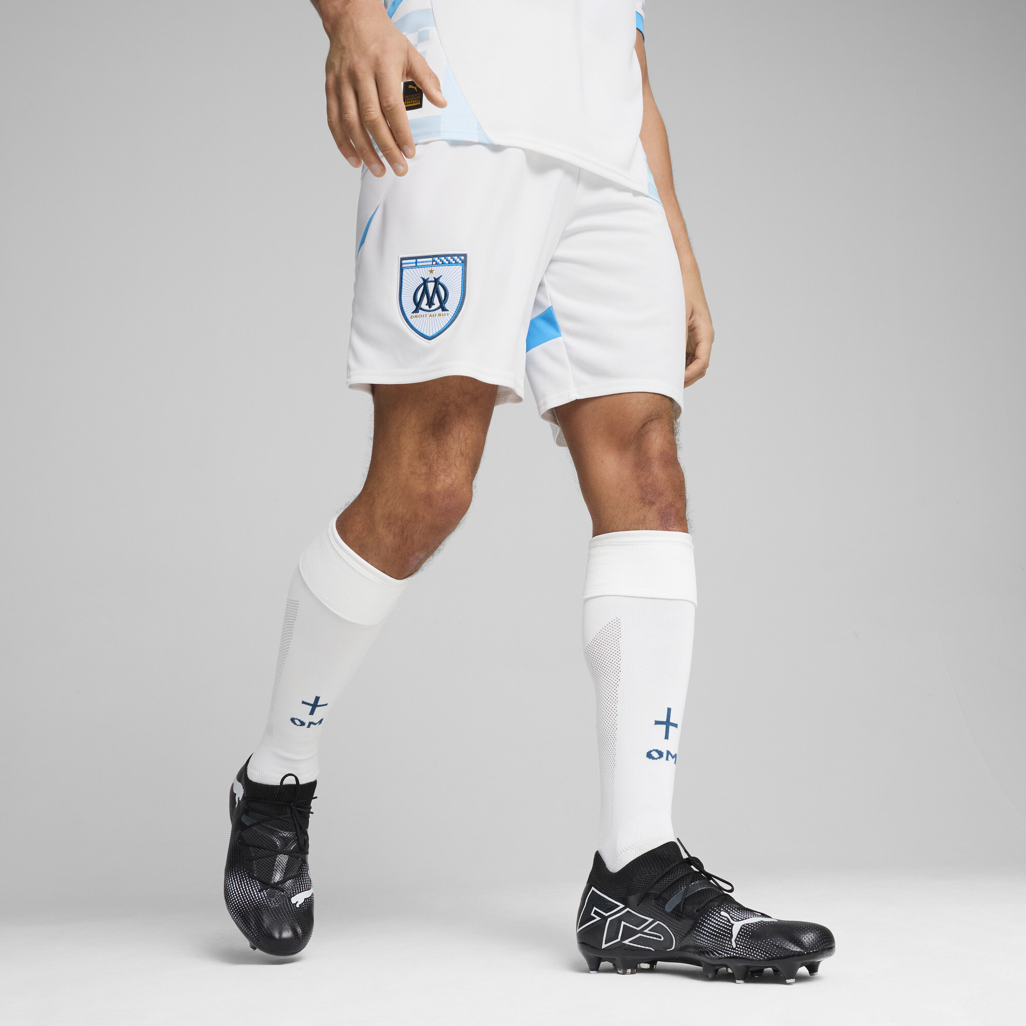 Puma Olympique de Marseille 24/25 Shorts Herren | Mit Color Blocking | White/Azure | Größe: S