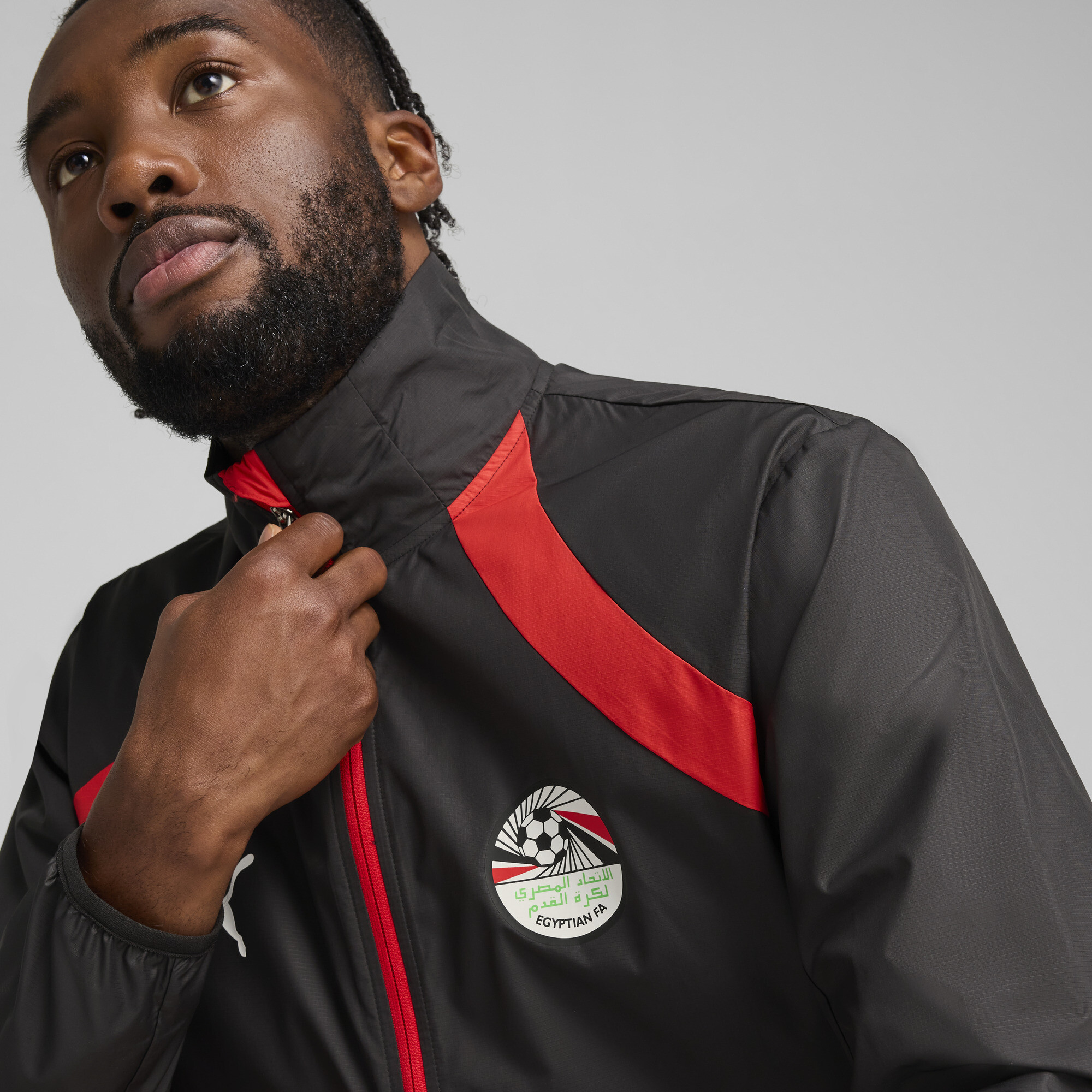PUMA Egypte geweven prematch-jack voor Heren, Zwart/Rood, Maat M thumbnail 4
