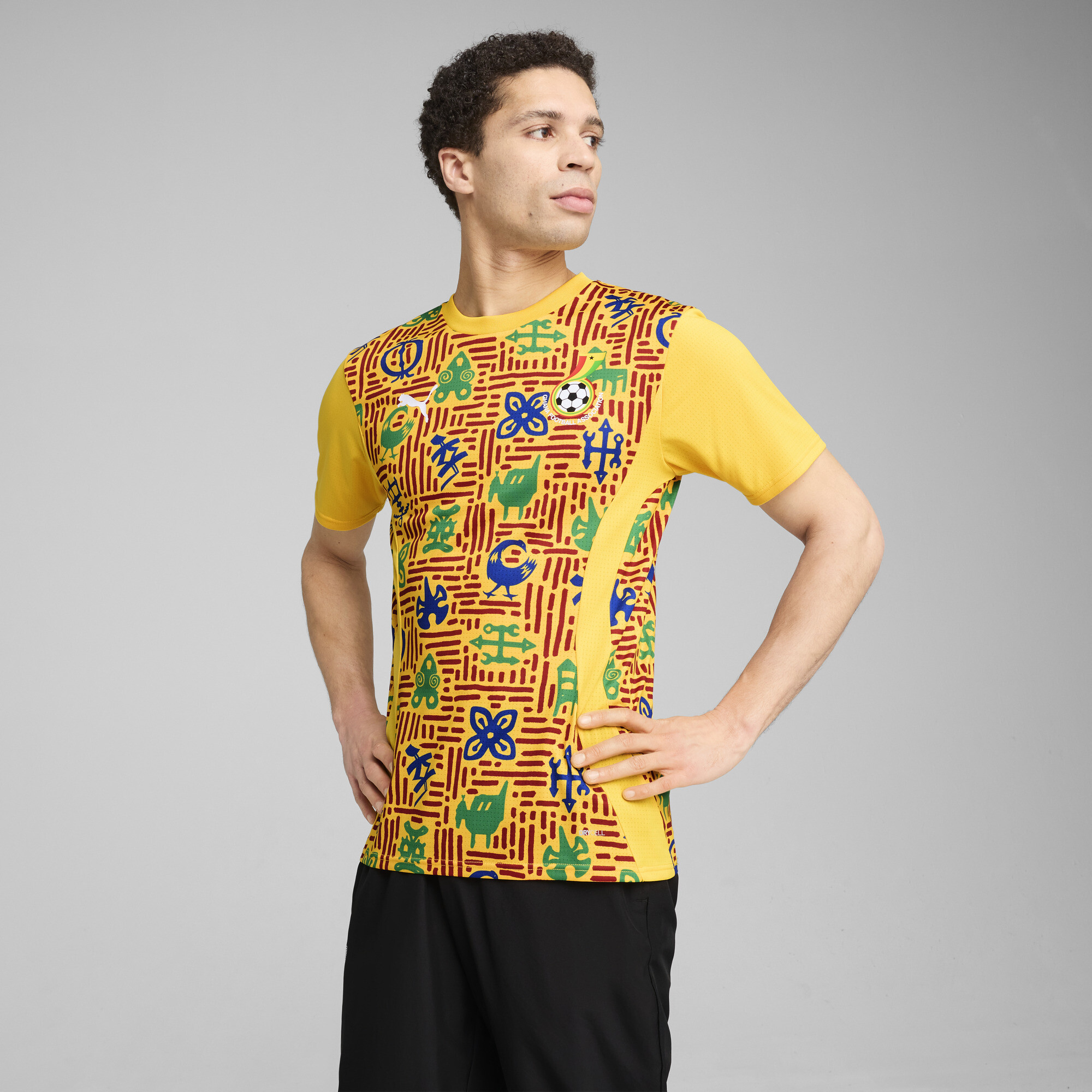 Puma Ghana Aufwärmtrikot Herren | Mit Print | Yellow Sizzle/Intense Red | Größe: S