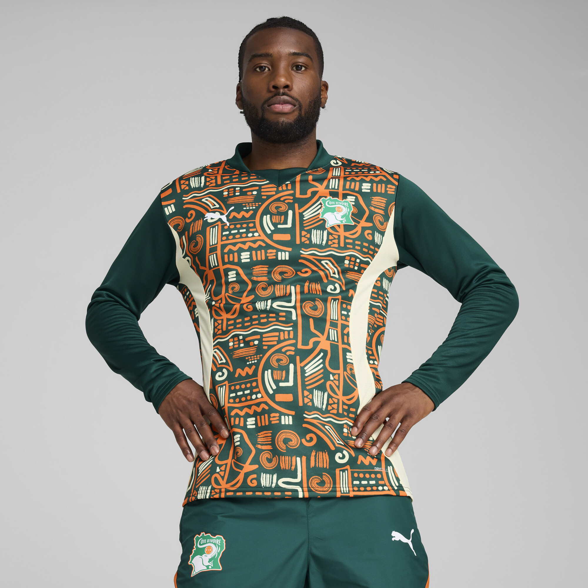 Men's Puma Ivory Coast 2025 Pre-match Long Sleeve Sweatshirt, Green, Size XS, Sport