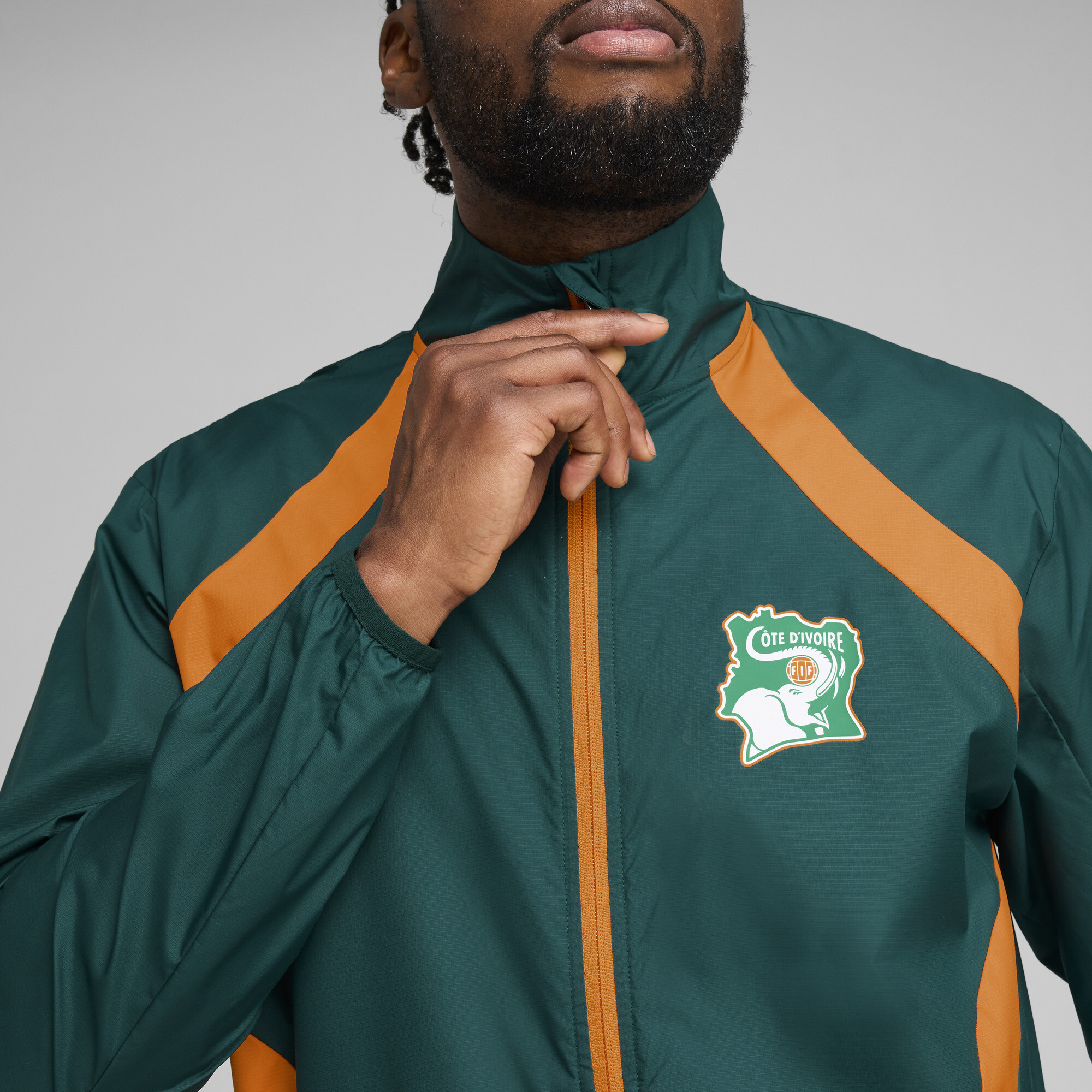 Men's Puma Ivory Coast 2025 Pre-match Woven Jacket, Green, Size XXL, Clothing