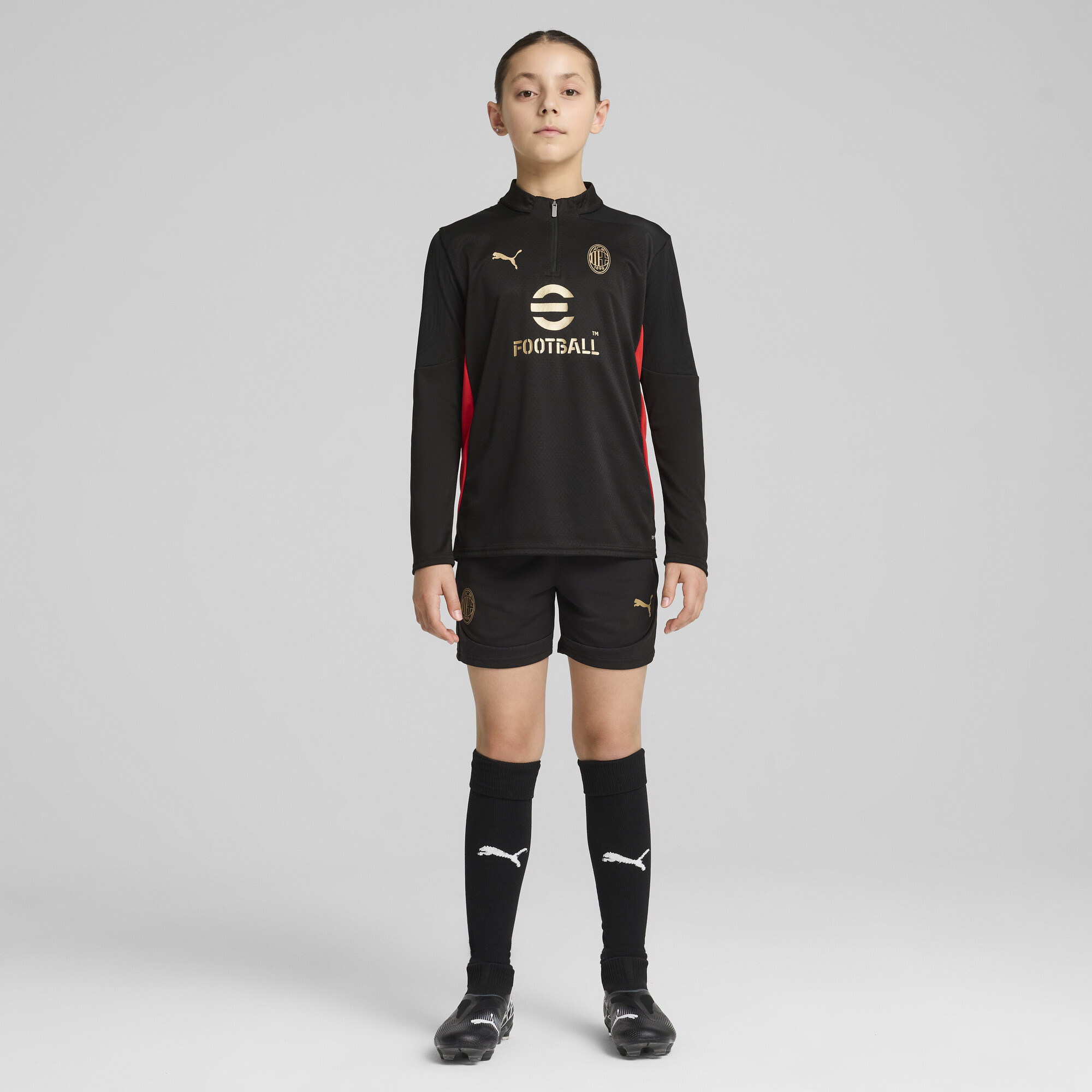 Puma AC Milan Quarter-Zip Training Top Youth, Black, Size 5-6Y, Clothing