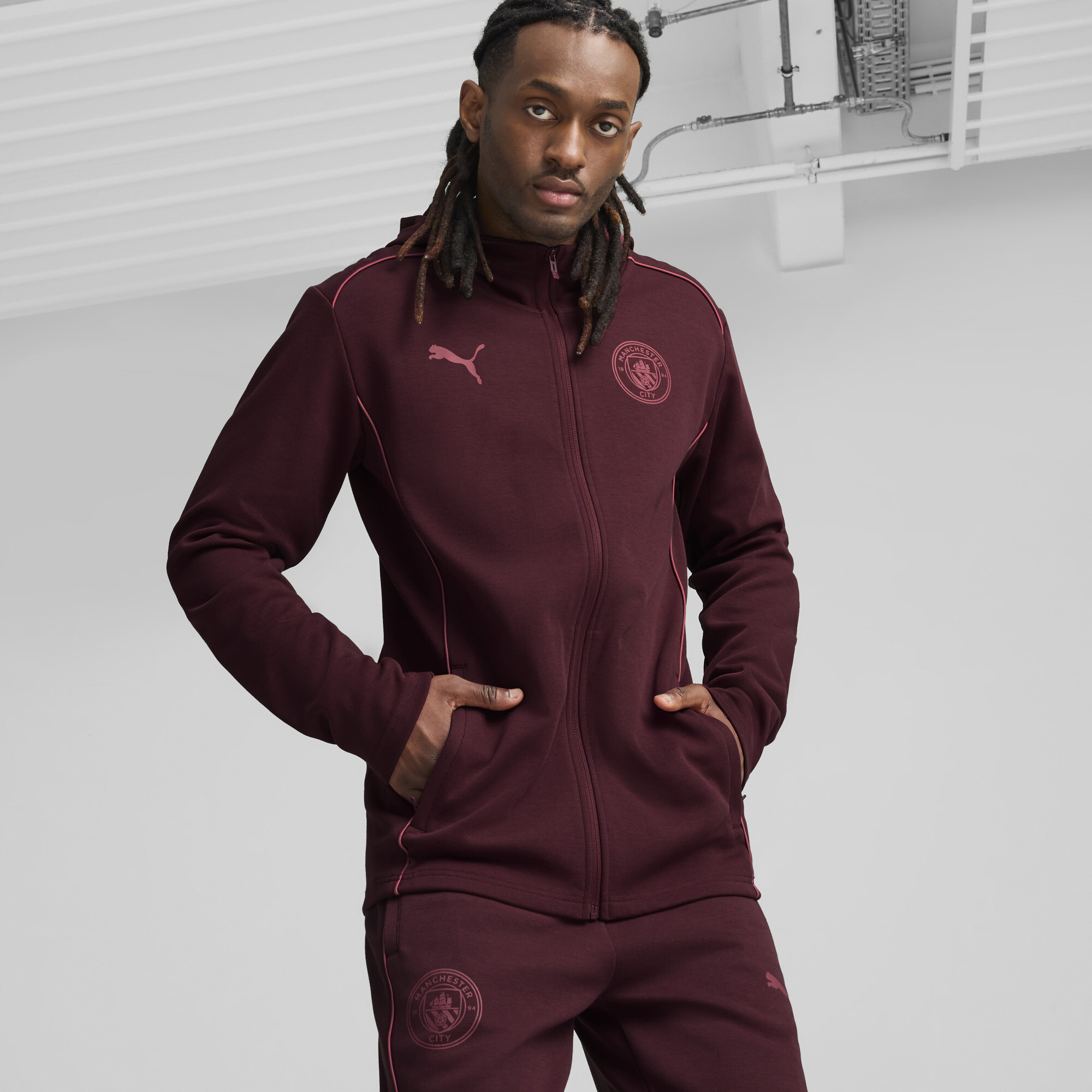 Puma Manchester City Casuals Kapuzenjacke Herren | Mit Color Blocking | Dark Jasper/Dusty Orchid | Größe: XS