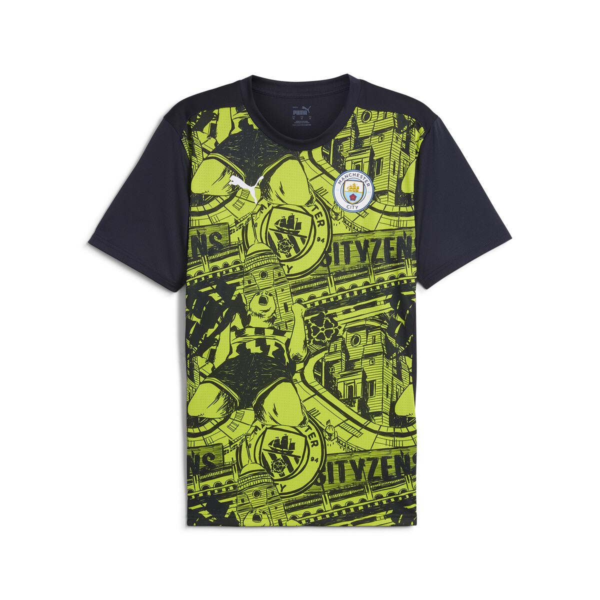 Manchester City Pre-match Short Sleeve Jersey Men in Yellow Glow/Magic Blue by PUMA, XL