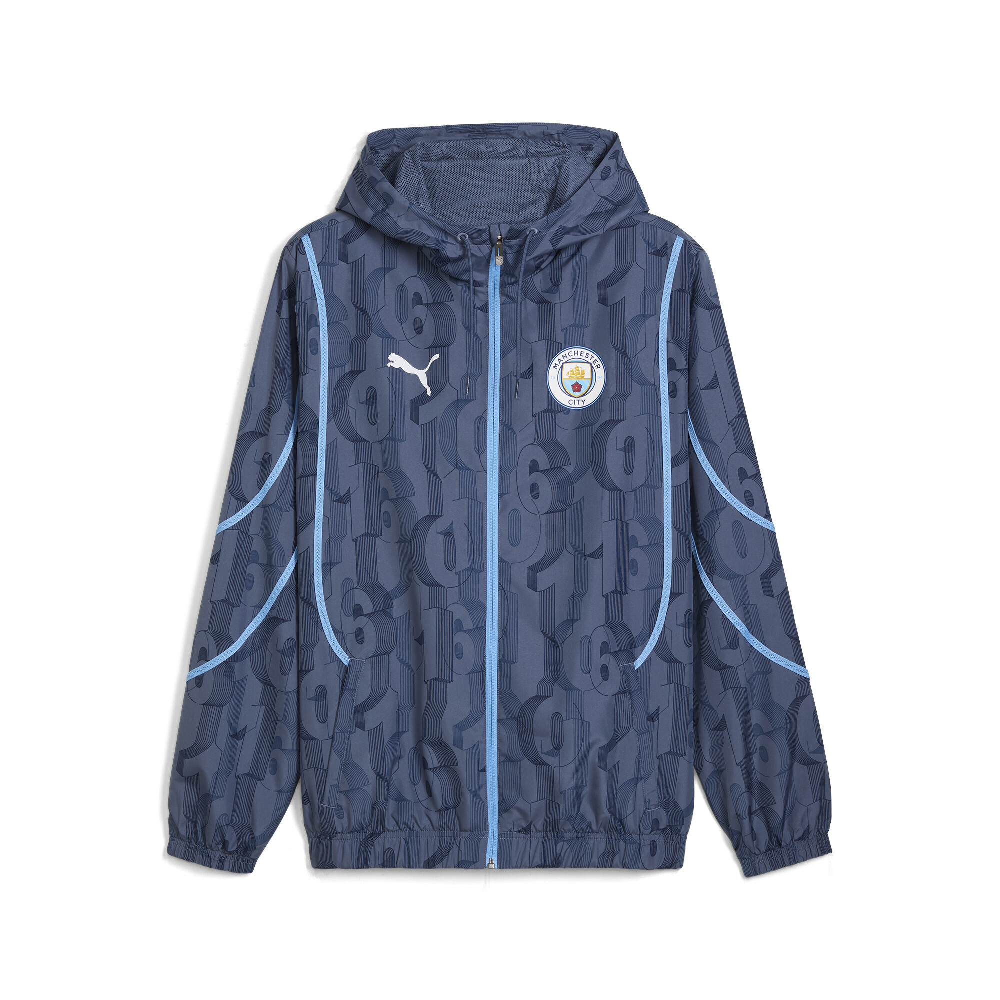 Men's PUMA Manchester City Pre-match Woven Jacket Men In Blue, Size Medium, Polyester