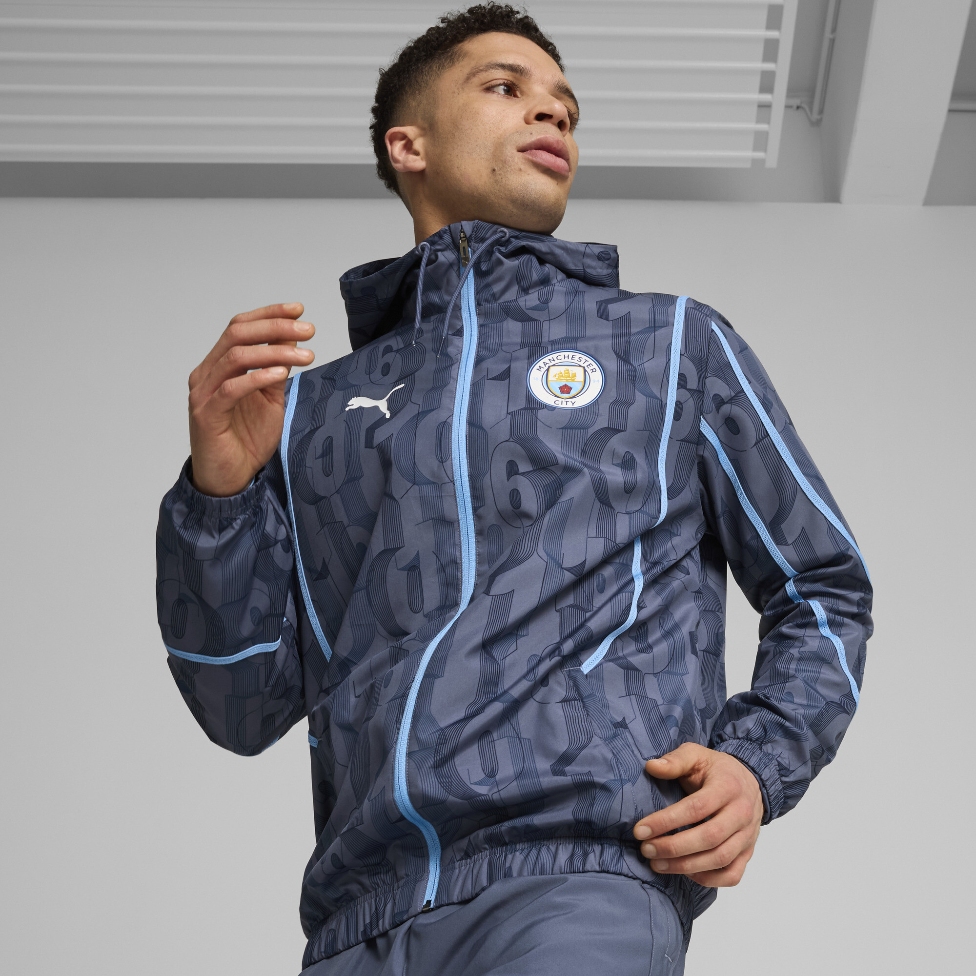 Puma Manchester City Pre-match Jacke Herren | Mit Color Blocking | Inky Blue/Light Blue | Größe: XL