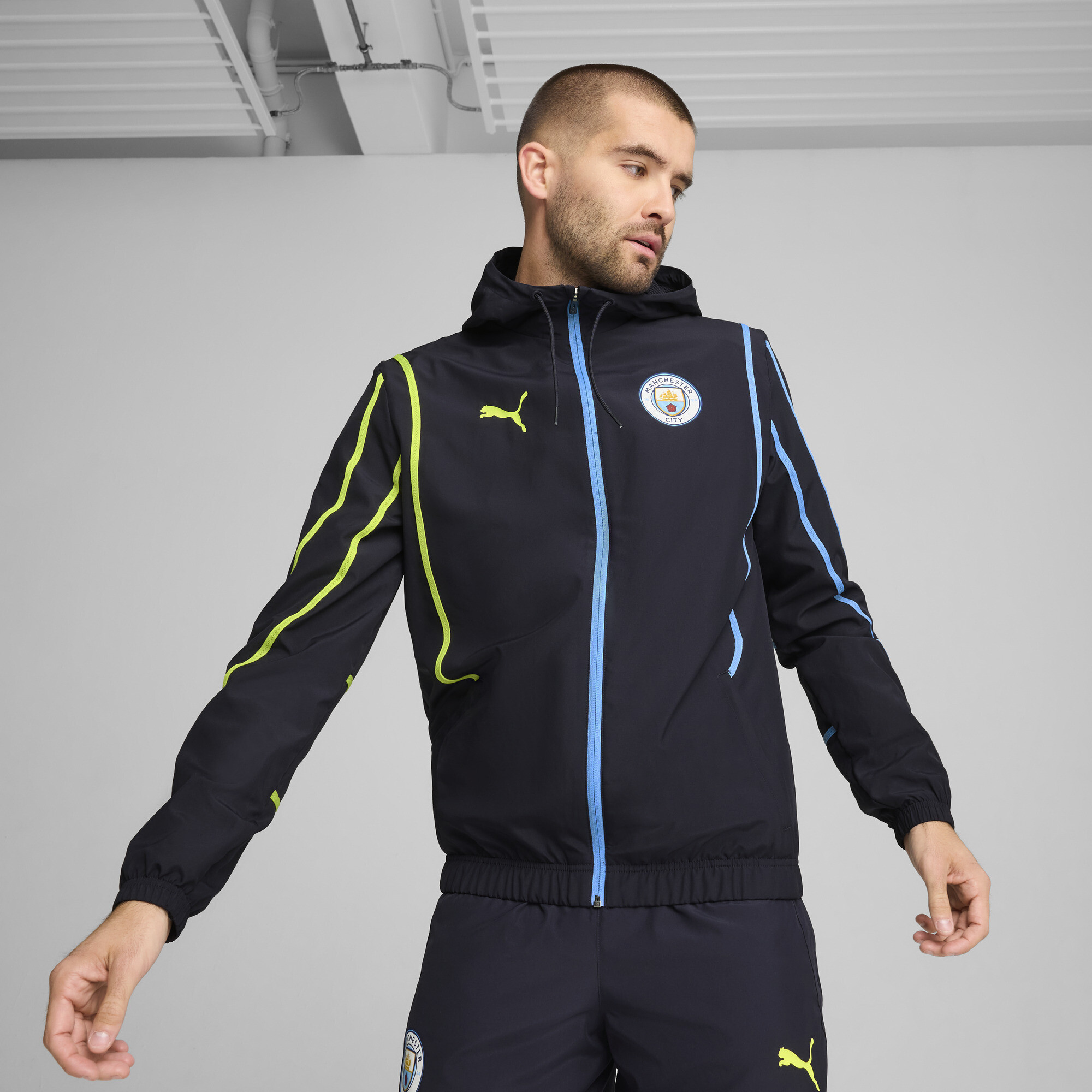 Puma Manchester City Pre-match Jacke Herren | Mit Color Blocking | Navy/Yellow Glow | Größe: XS