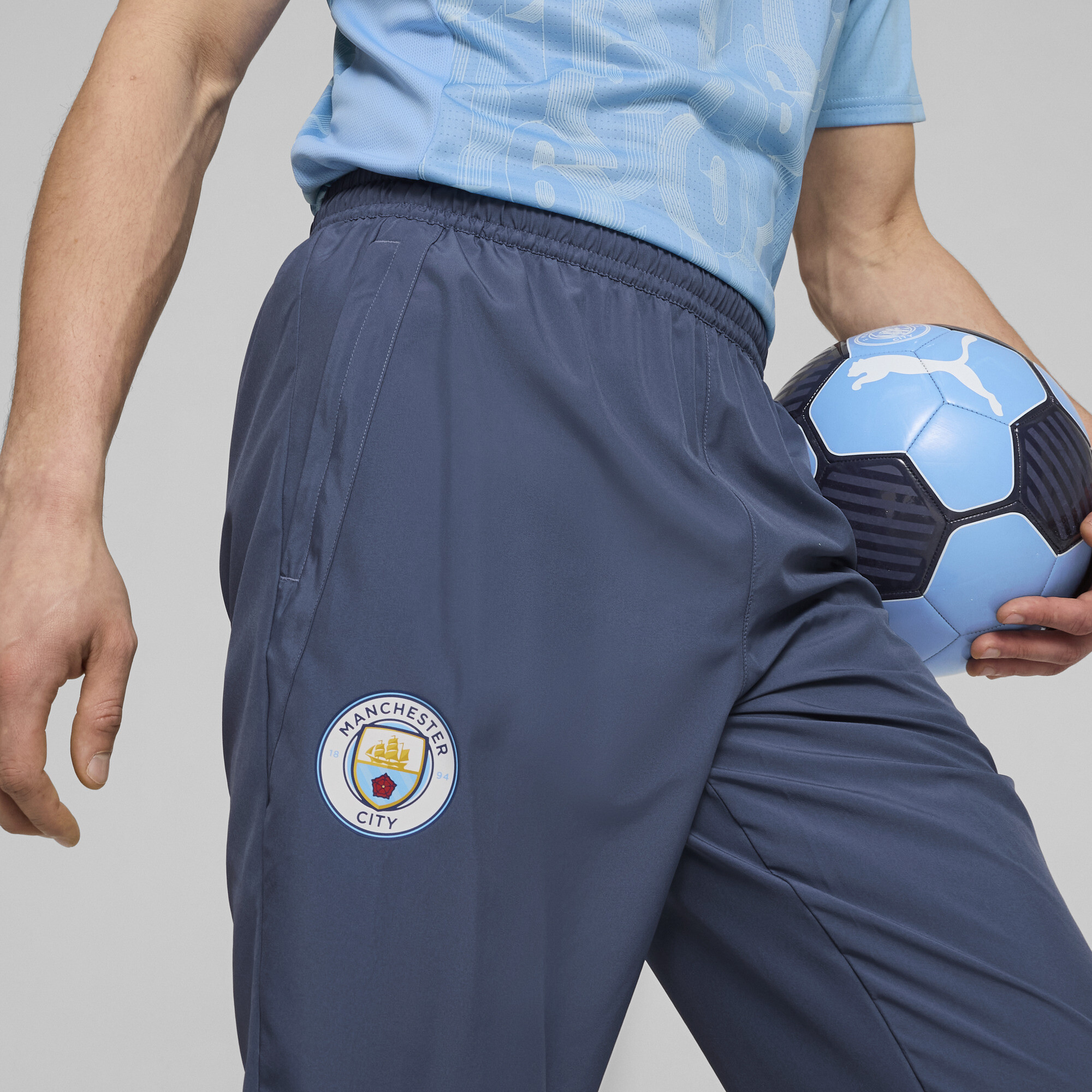 Men's PUMA Manchester City Pre-match Woven Pants Men In Blue, Size 2XL, Polyester