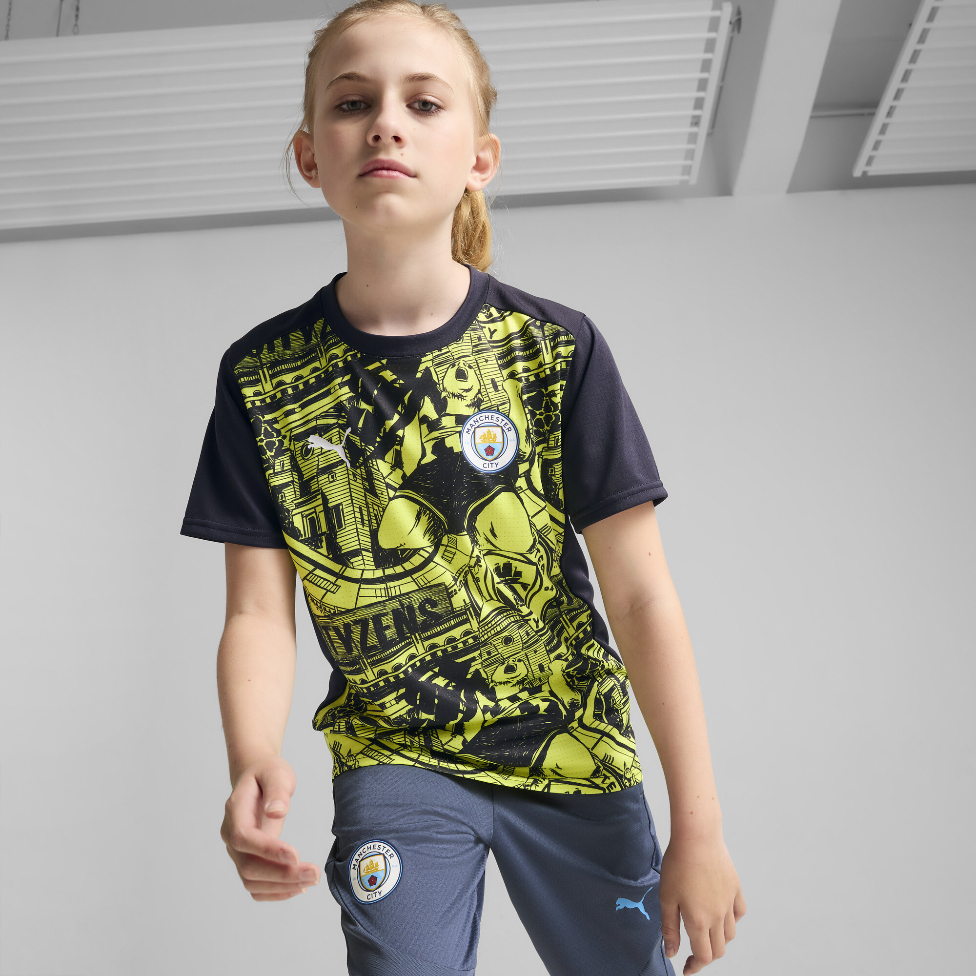 Puma Manchester City Pre-match Kurzarmtrikot Teenager Für Für Kinder | Yellow Glow/Magic Blue | Größe: 11-12Y