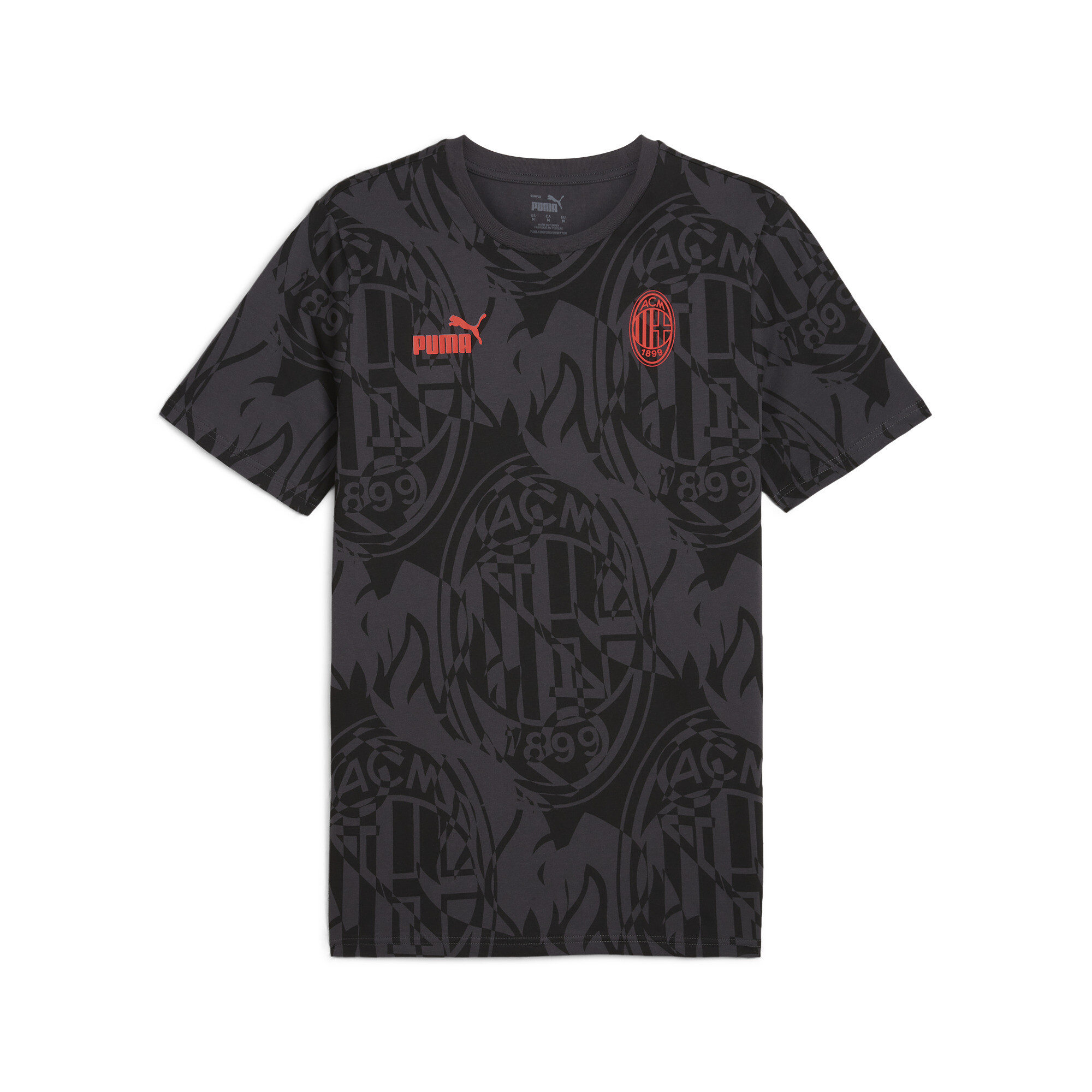 Men's Puma AC Milan Ftbl CULTURE All-Over Print T-Shirt, Black, Size L, Sport