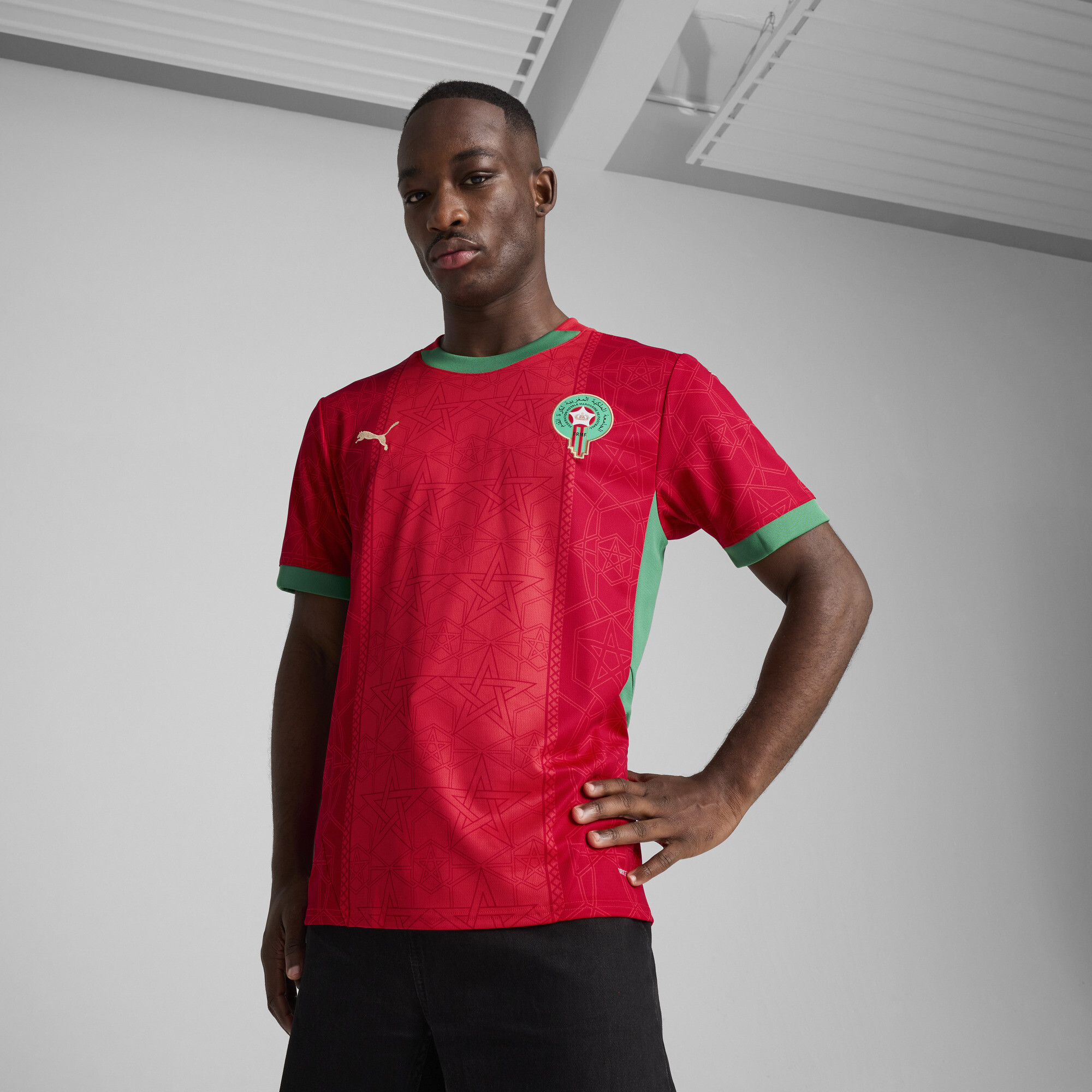 Puma Marokko 2025 Heimtrikot Herren | Mit Print | Red/Archive Green | Größe: L