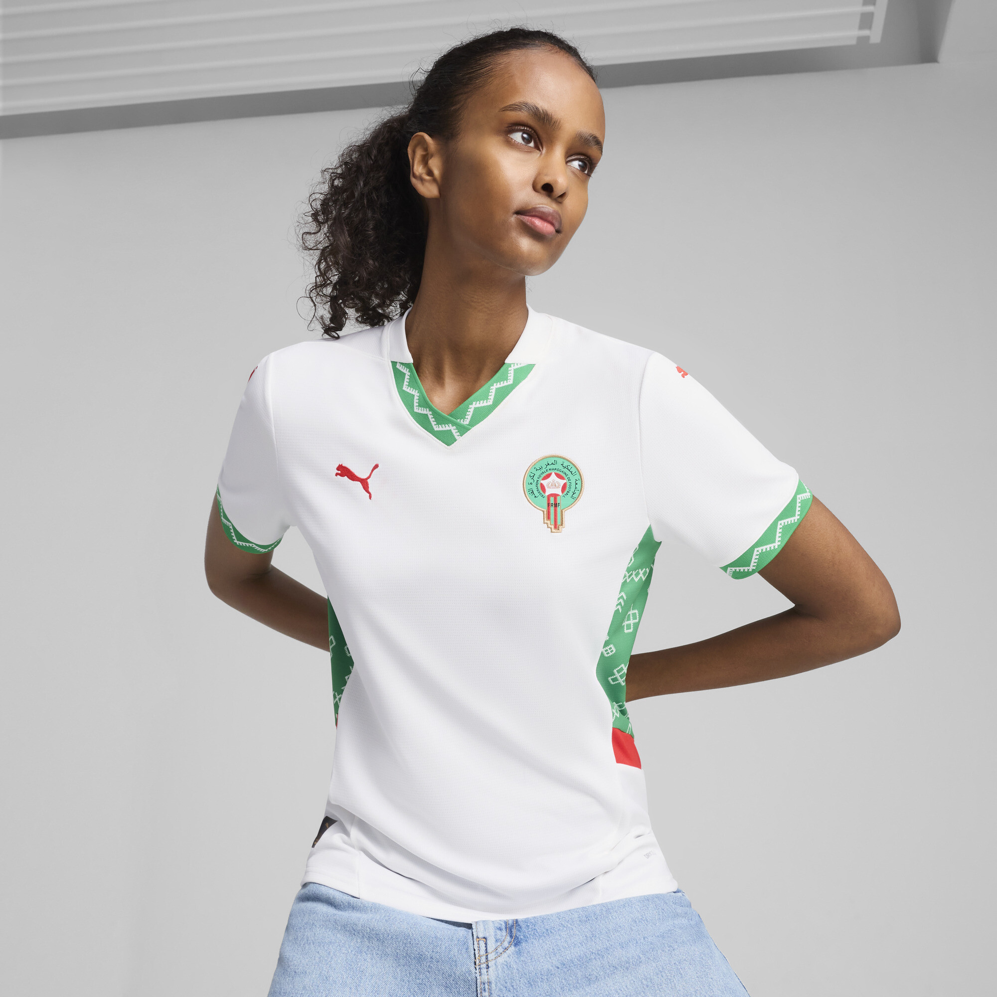 Puma Marokko 2025 Auswärtstrikot Damen | Mit Color Blocking | White/Fast Green/Red | Größe: L